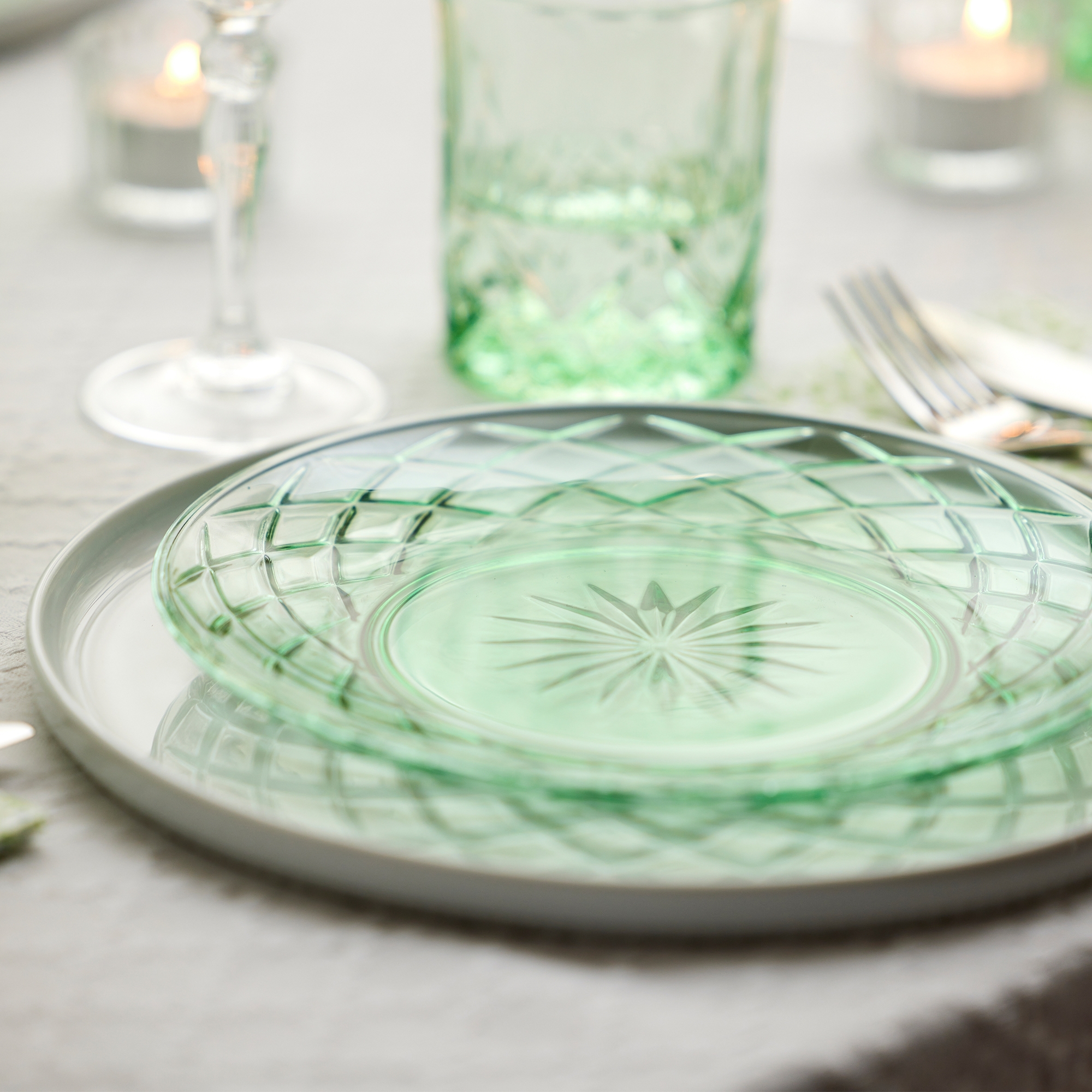 Lyngby Glass - Sorrento - Plate 21 cm - Green - 4 pcs.
