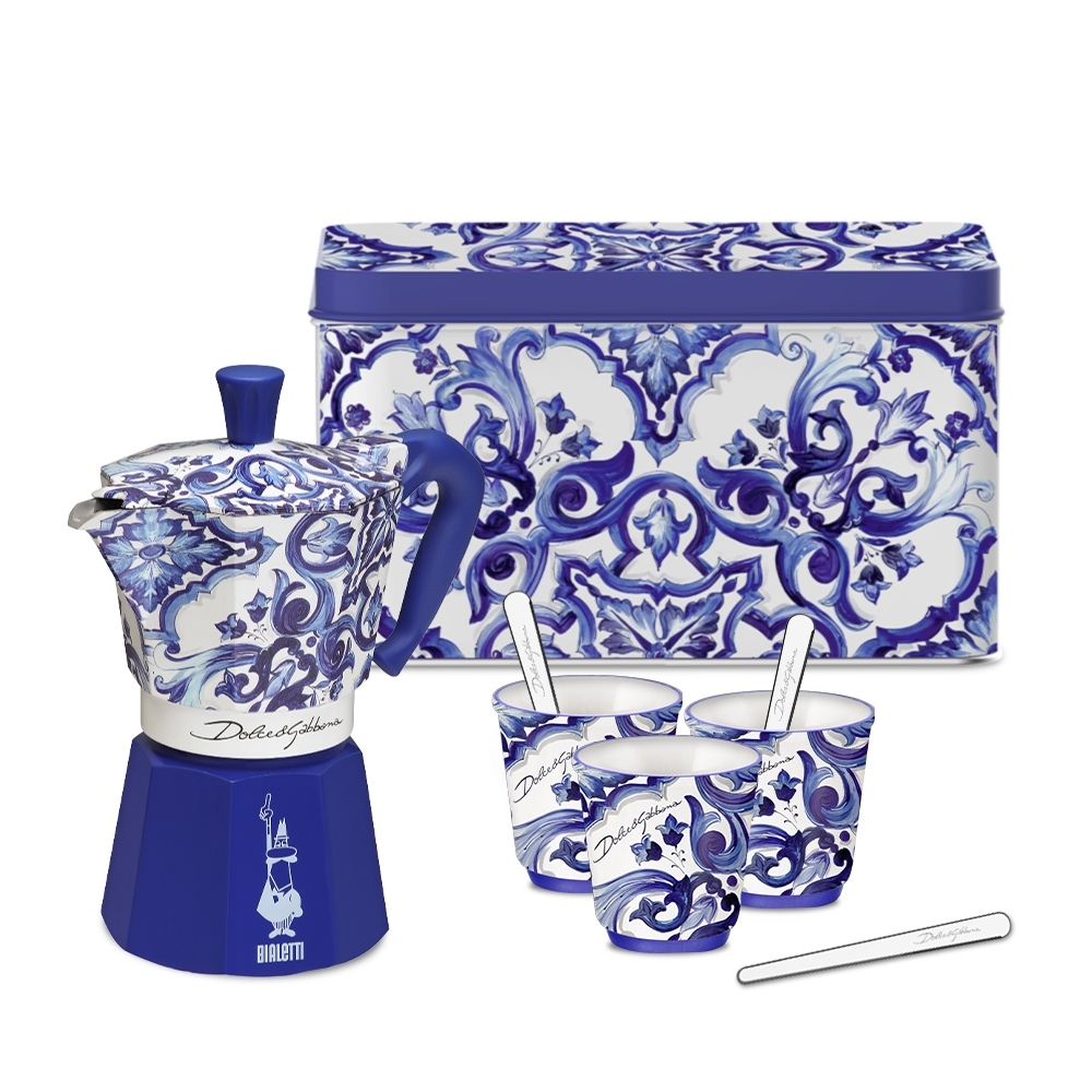 Bialetti - Espressokocher Moka Express 6 Tassen im Set - Dolce & Gabbana Blu Mediterraneo