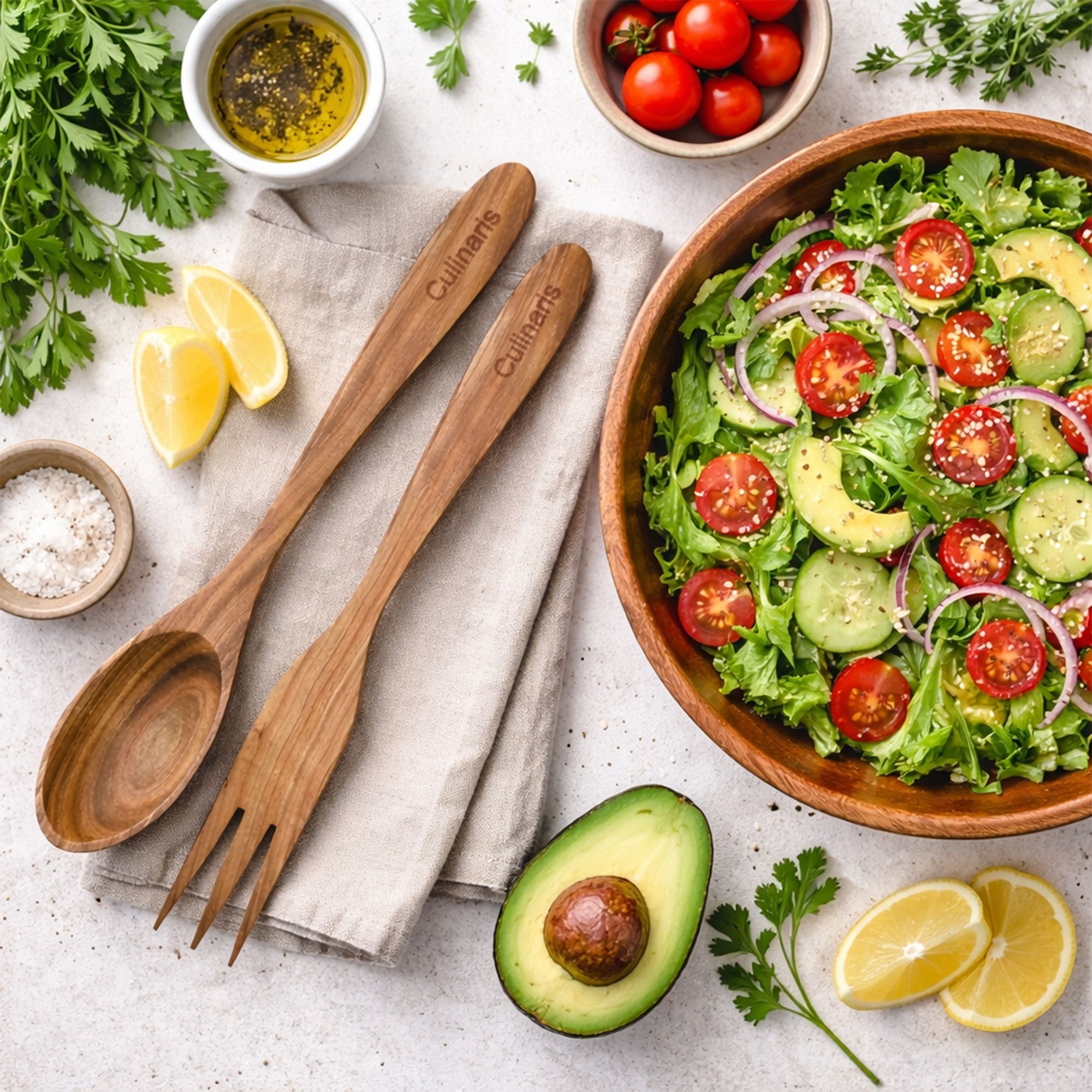 Culinaris curved cherry wood salad servers 30 cm