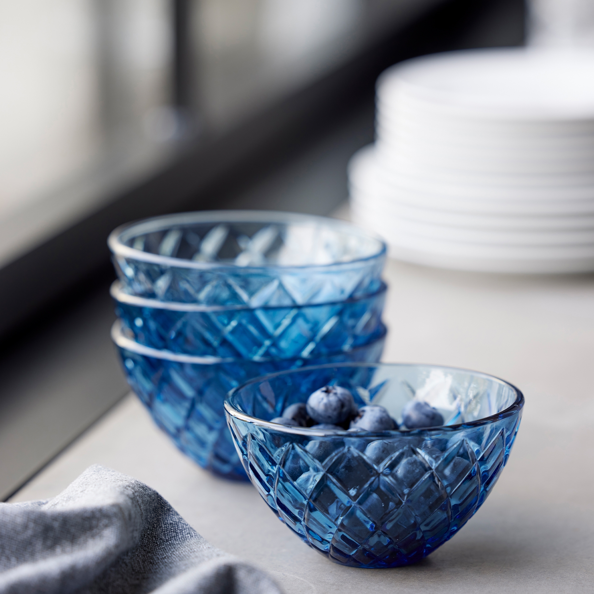 Lyngby Glas -Sorrento - Bowl - Blue - 4 pcs.