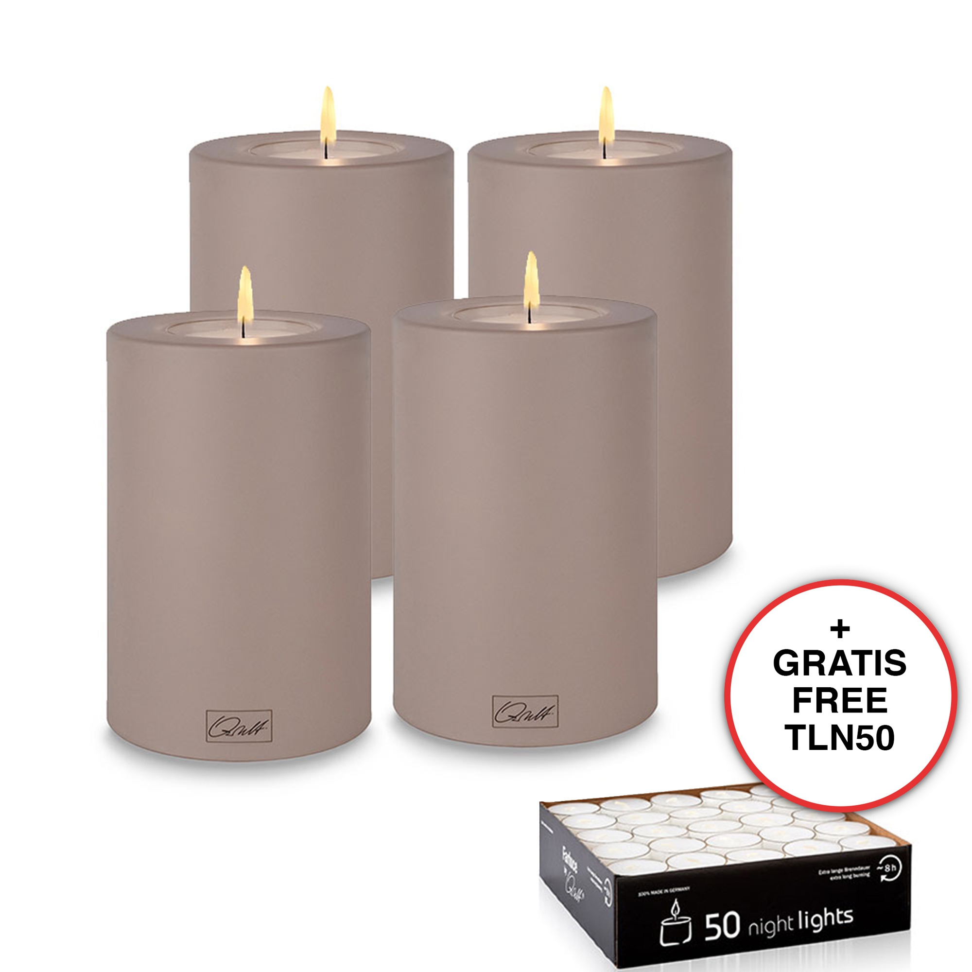 Qult Farluce Trend - Teelichthalter in Kerzenform - Taupe - Ø 8 cm H 12 cm - 4er Set