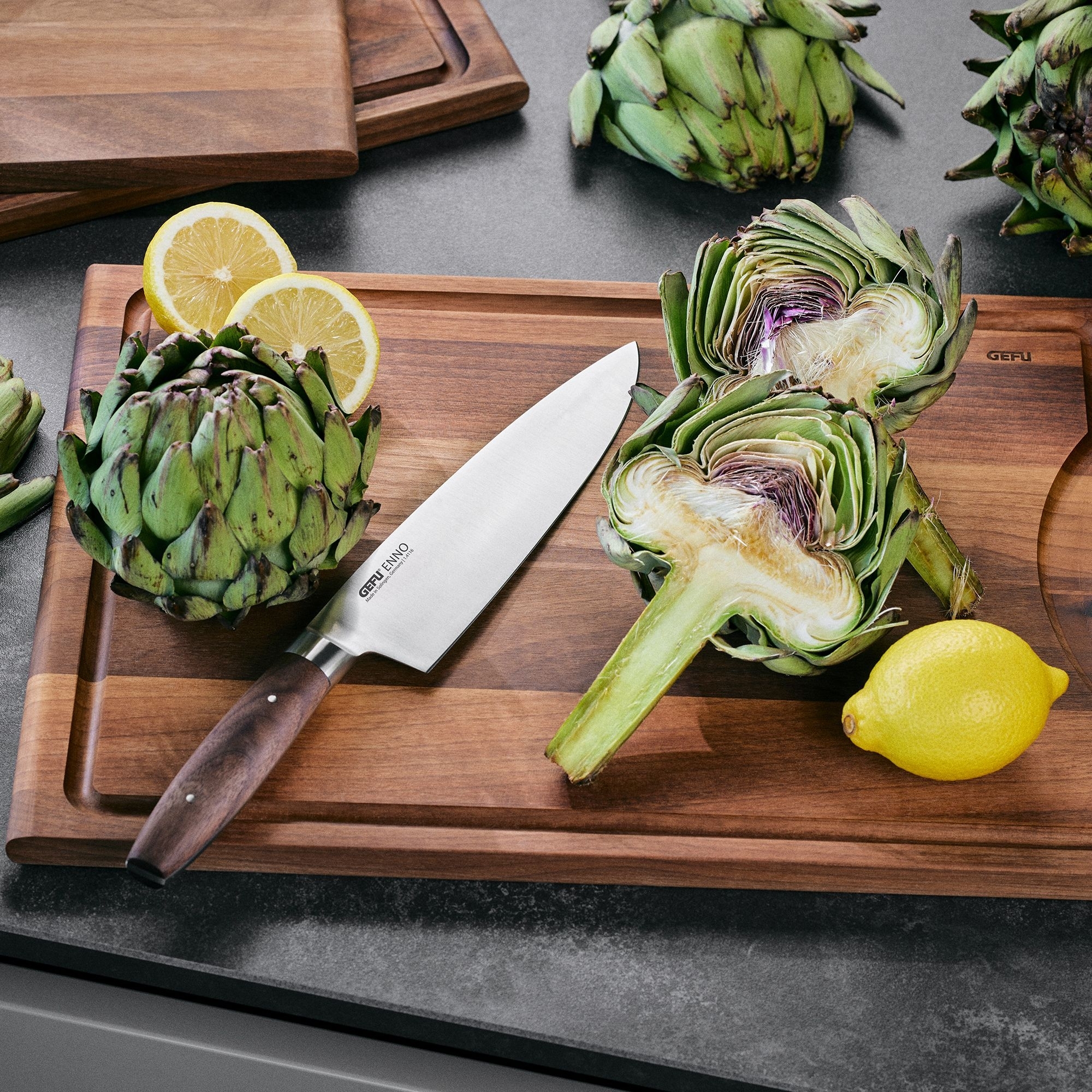 Gefu - Cutting board ENNO medium with juice groove, walnut wood