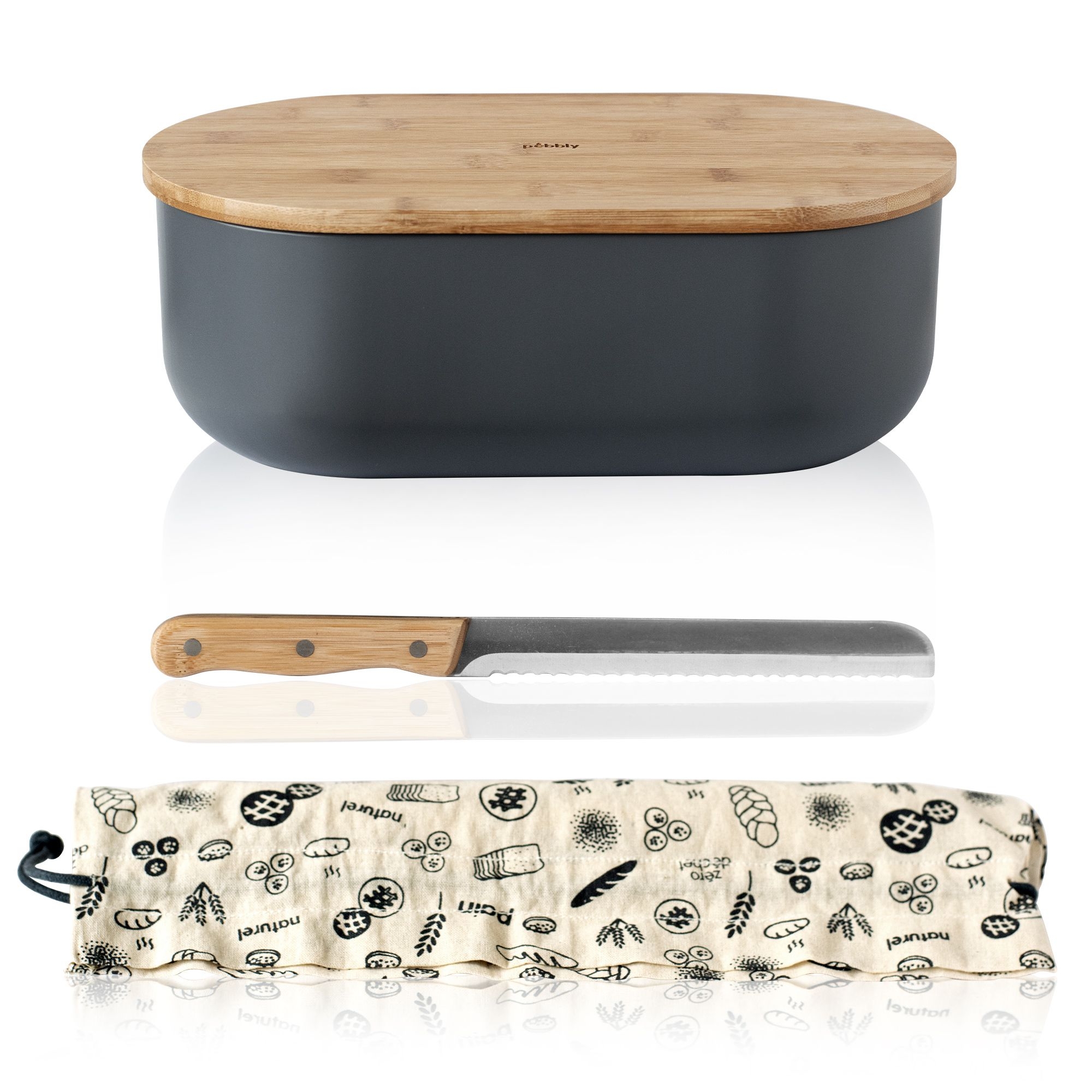 Pebbly - Brotkasten - 4 in 1 Set - Holz Blue