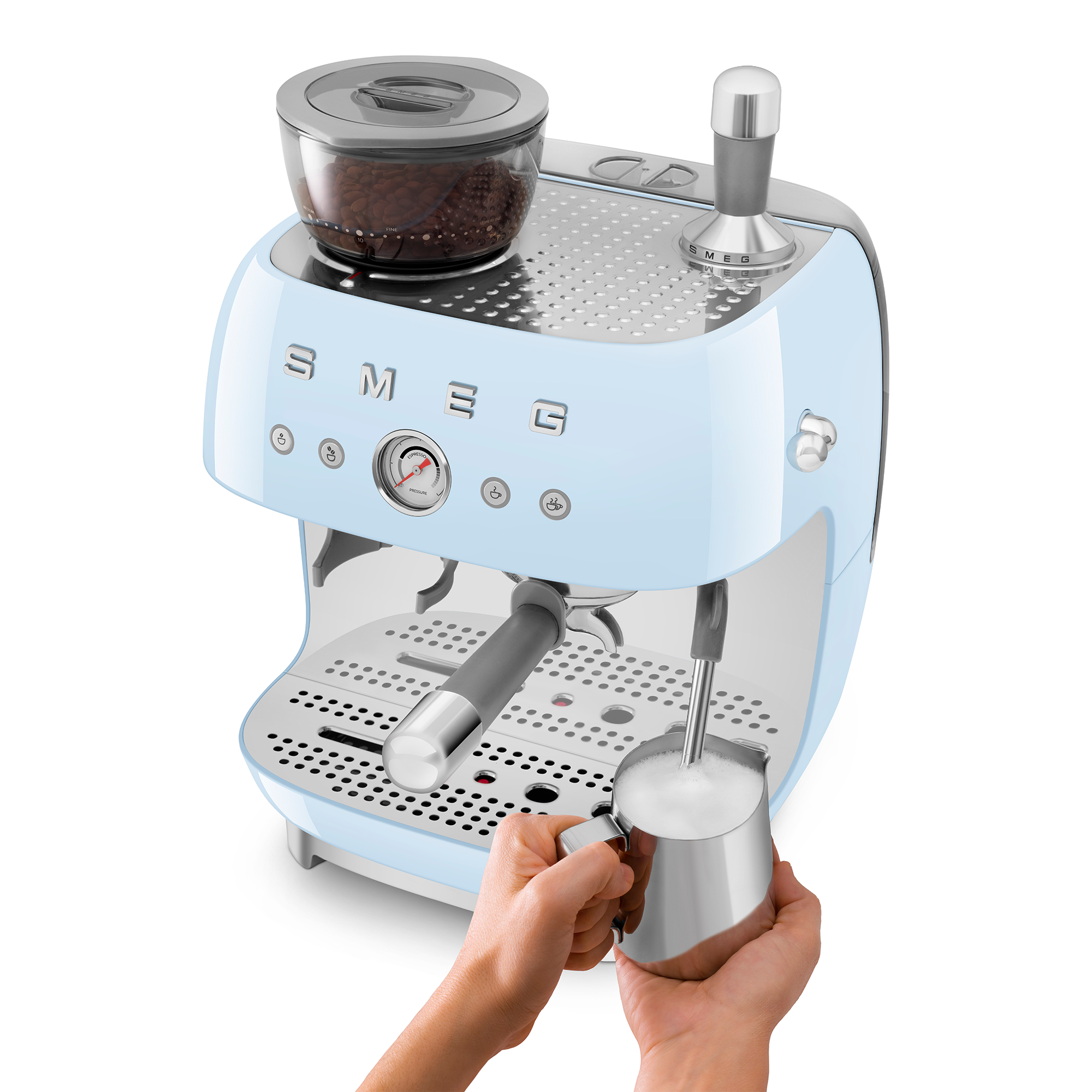 SMEG espresso machine with grinder 50's style - pastel blue