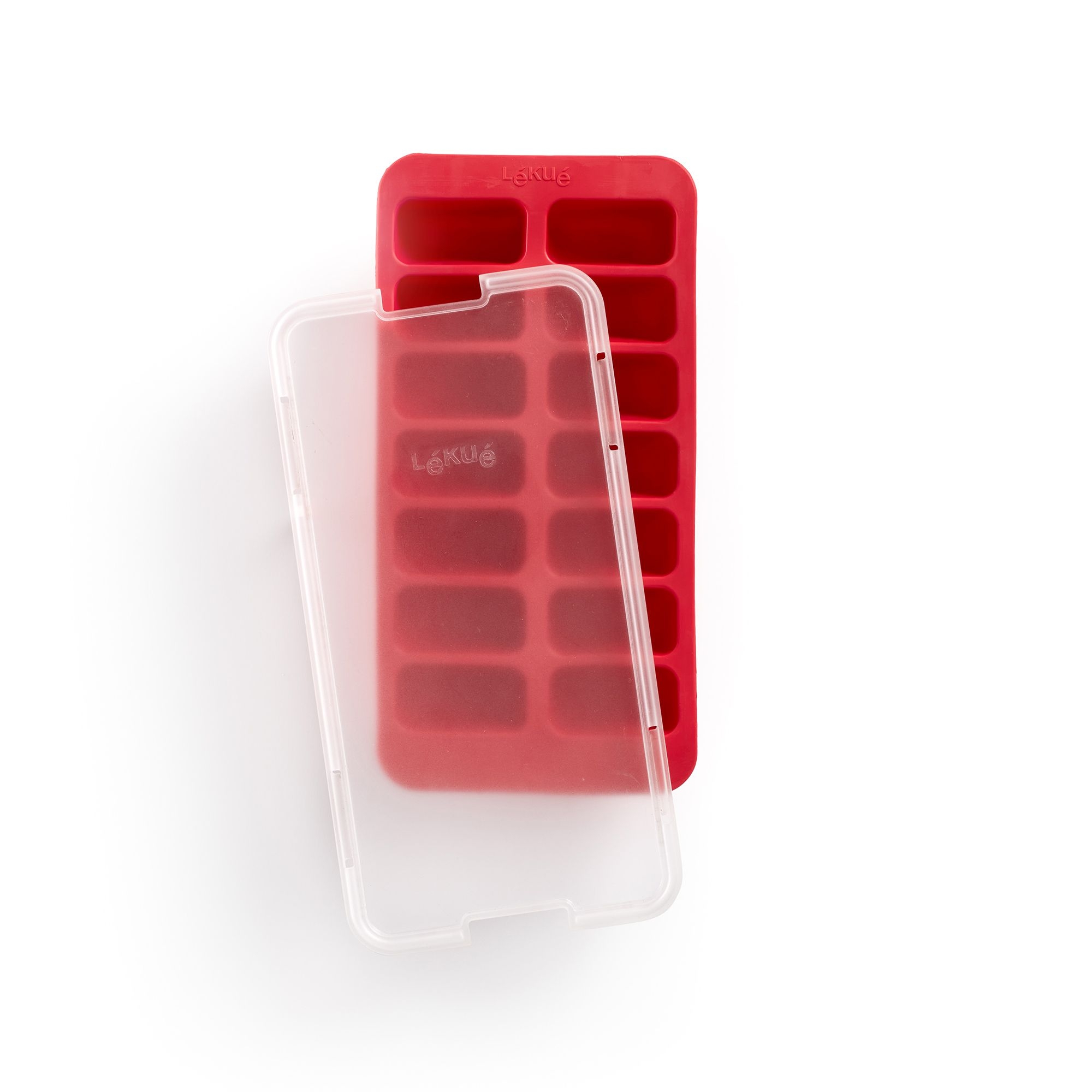 Lékué - Eiswürfelbereiter mit Deckel, Rechteckig, Rot