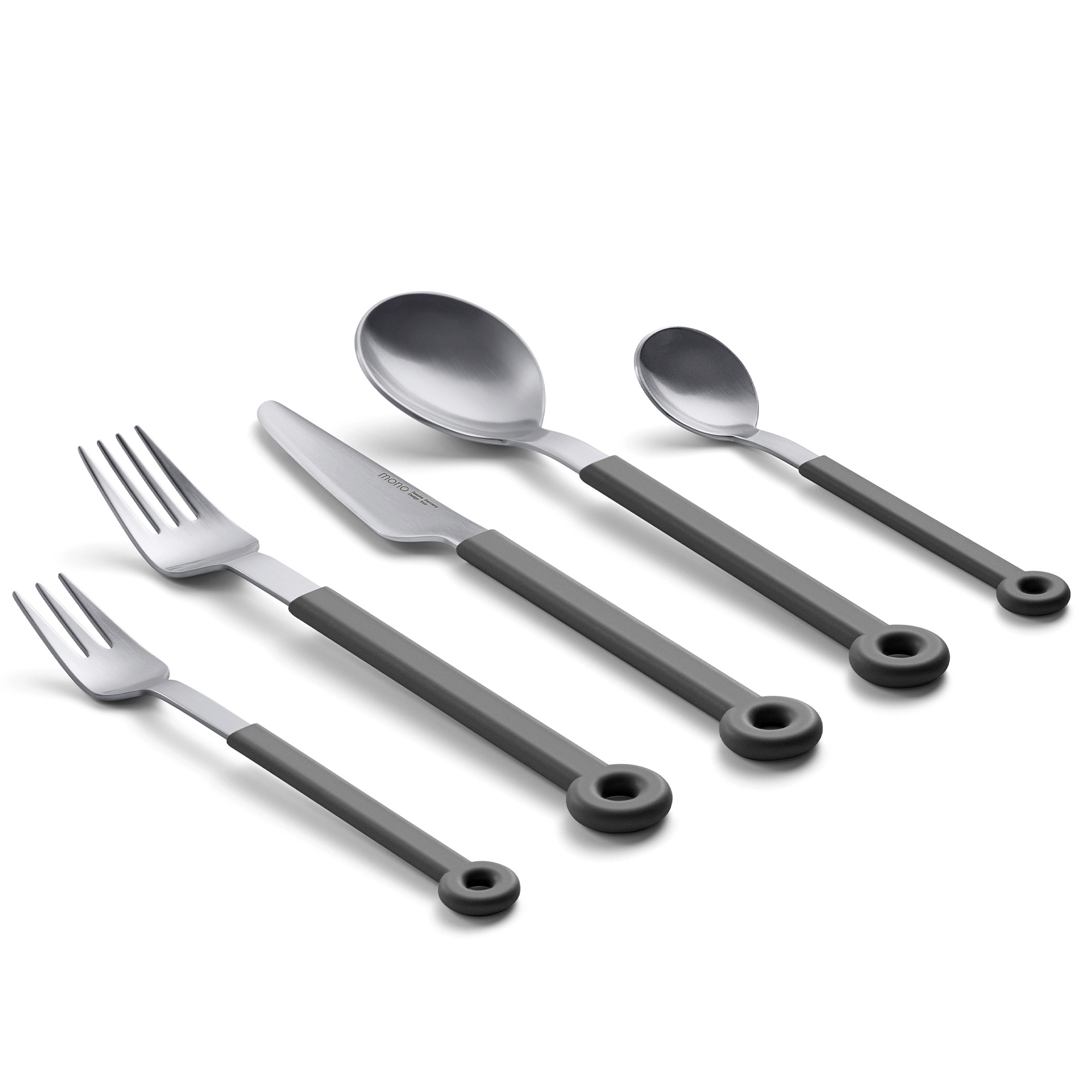 Modernes 5-teiliges Besteckset mit grauen Griffen