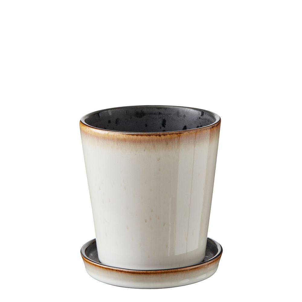 Bitz - Planter with saucer - 10 cm - black/cream
