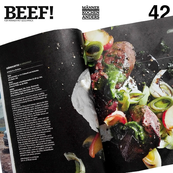 Aufgeschlagenes BEEF! Magazin mit Fleischrezept