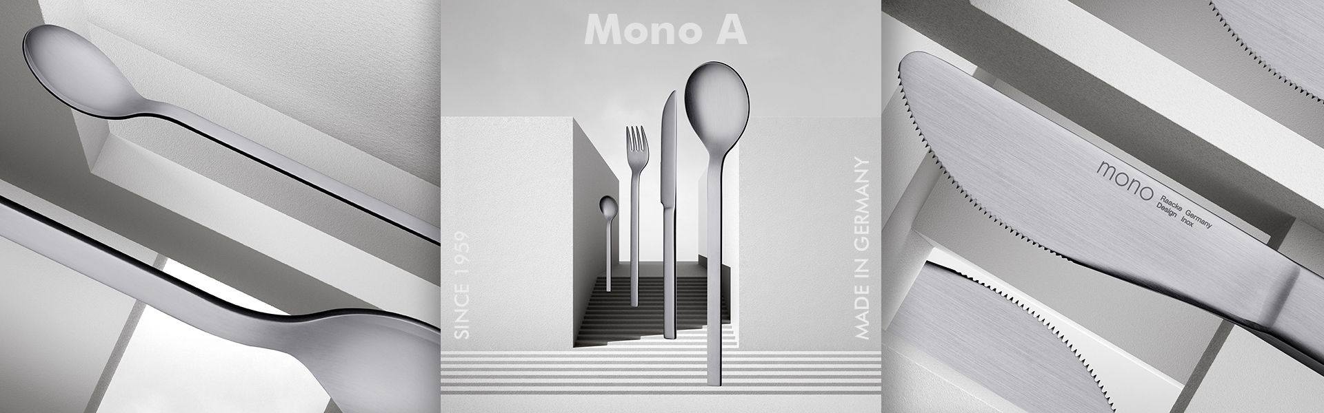 Modern Mono A stainless steel cutlery, knife, fork, spoon