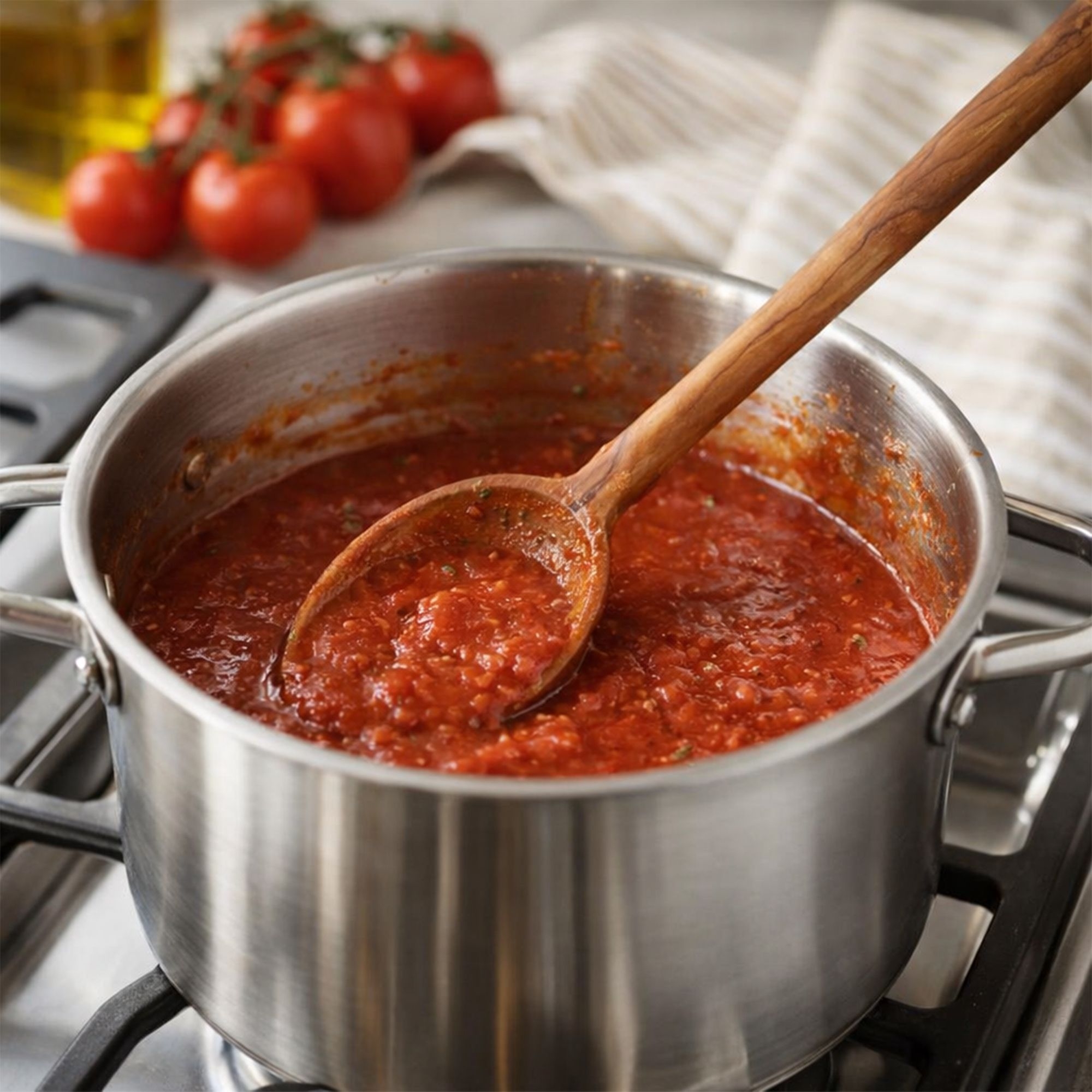 Oval Culinaris olive wood spoon 25 cm in use cooking