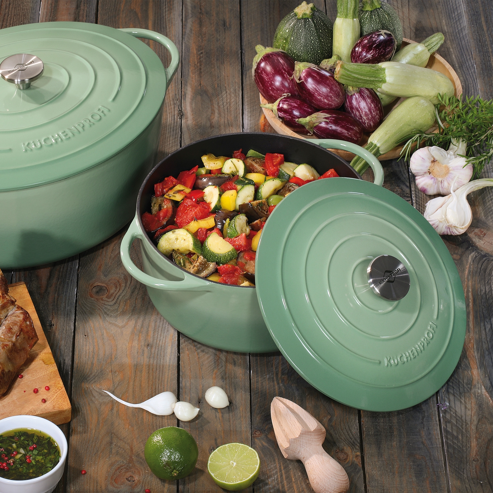 Round cast iron casserole PROVENCE jade 24 cm