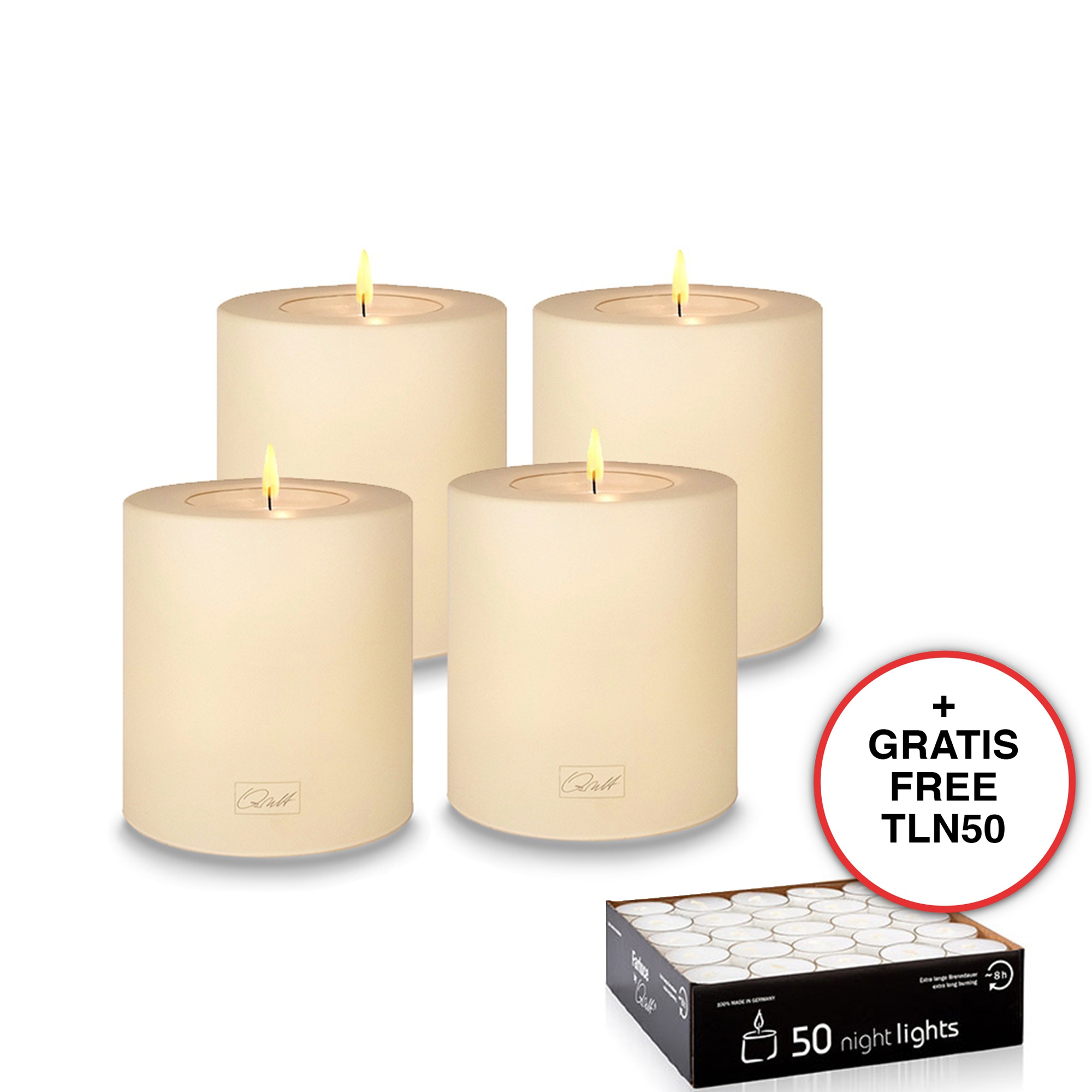 Qult Farluce Trend - Teelichthalter in Kerzenform - Vanille - Ø 8 cm H 9 cm - 4er Set