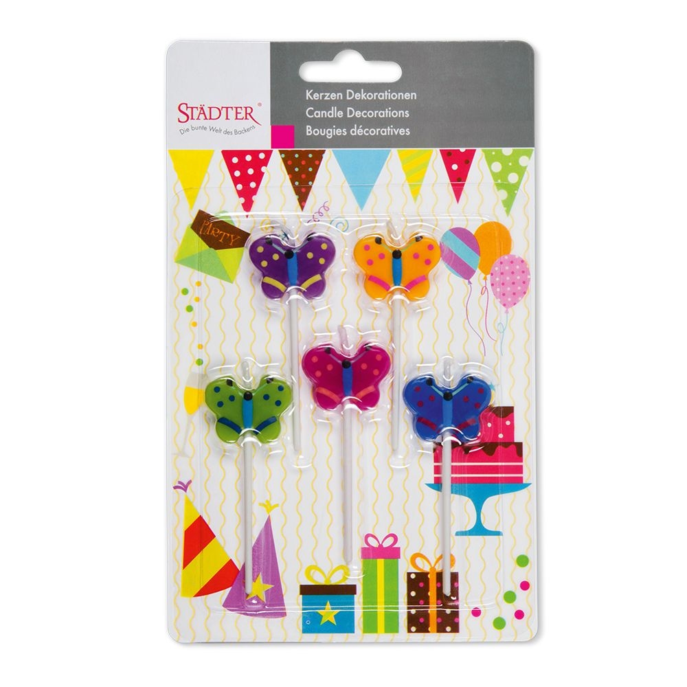 Städter - Candles Butterflies - 3 x 7,5 cm - multi-coloured Sticks - Set of 5 Städter - Candles Butterflies - 3 x 7,5 cm - multi-coloured Sticks - Set of 5