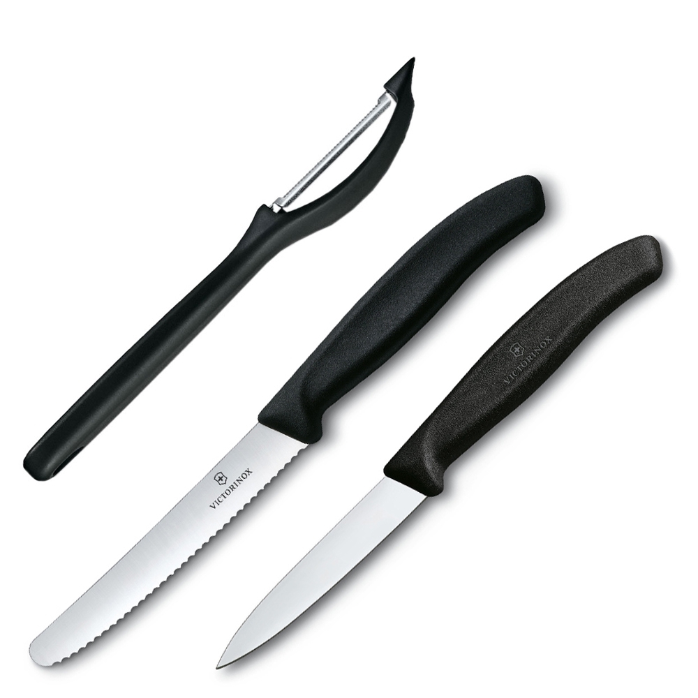 Victorinox - Swiss Classic Gemüsemesser-Set mit Schäler, 3-teilig, schwarz
