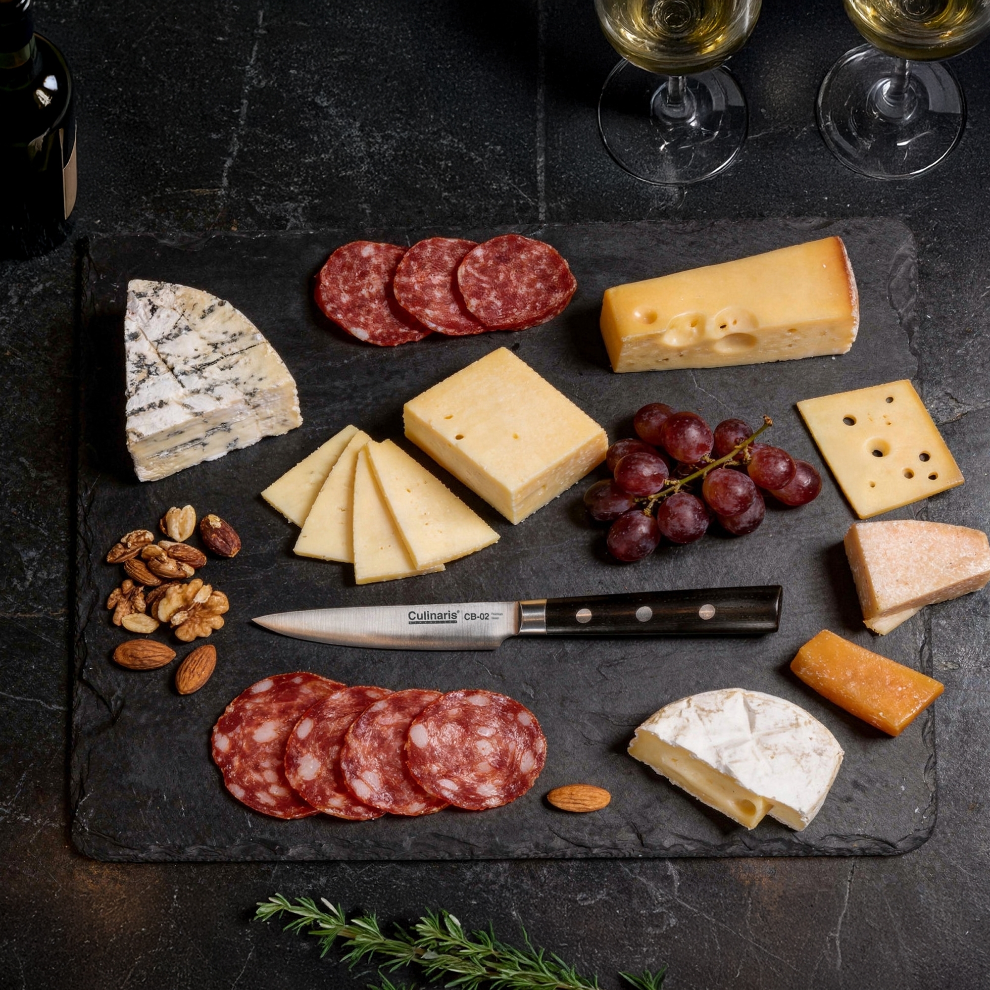Culinaris Black Series utility knife on cheese board
