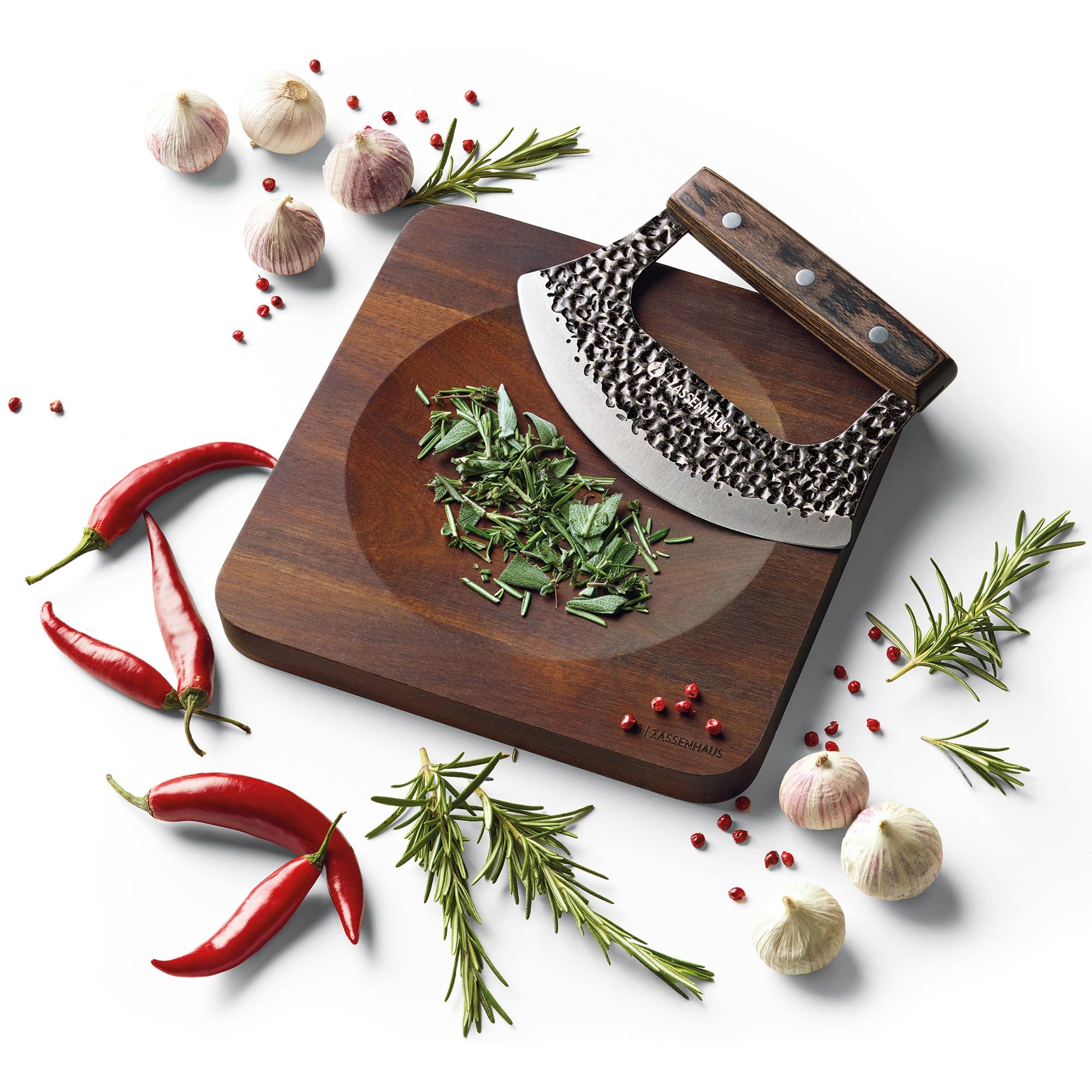 ZASSENHAUS MINCER mincing knife set on acacia board