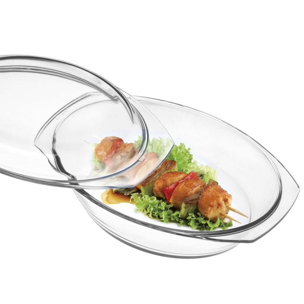 Oval SIMAX borosilicate glass dish with lid, 2.4 l