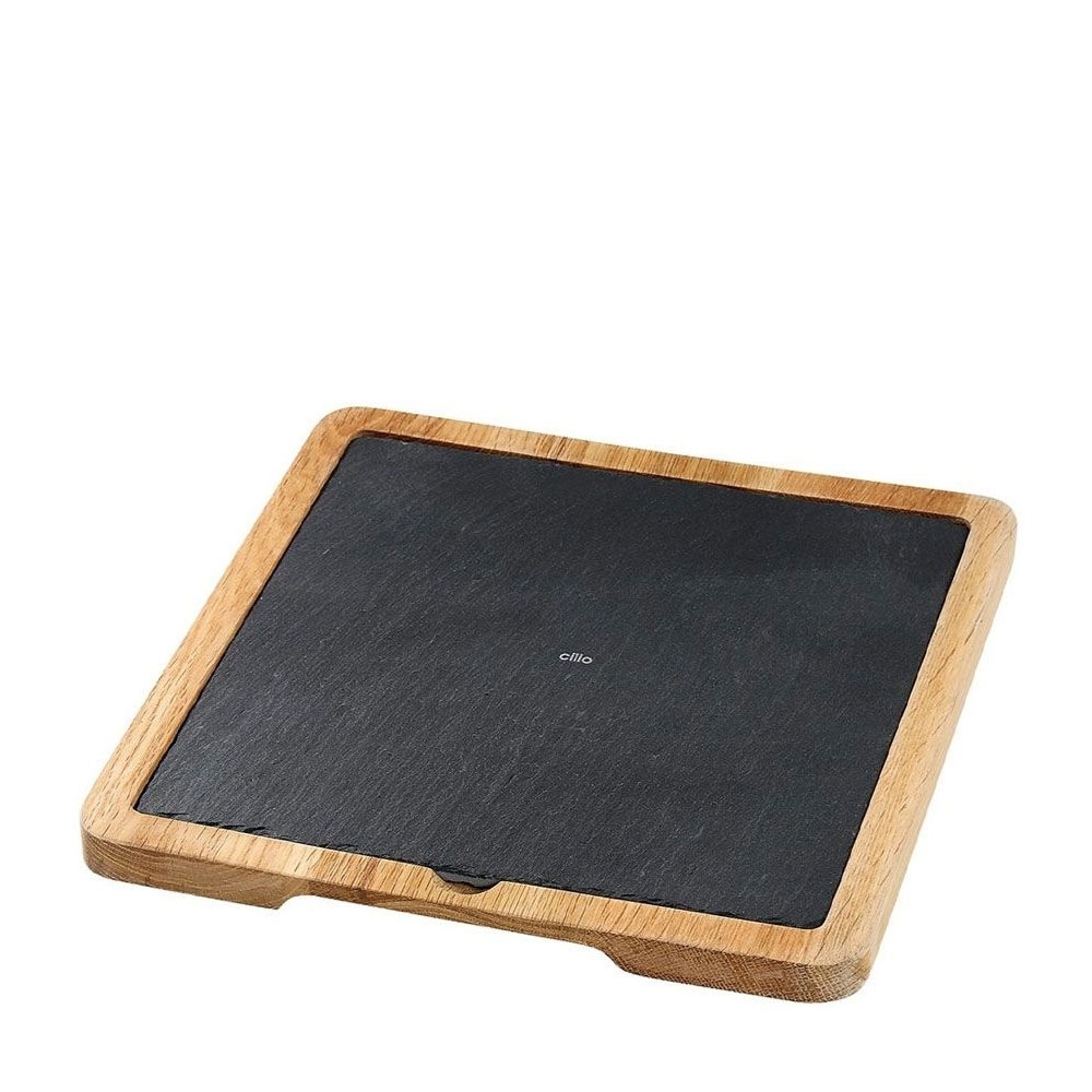cilio - Slate plate with wooden board - square