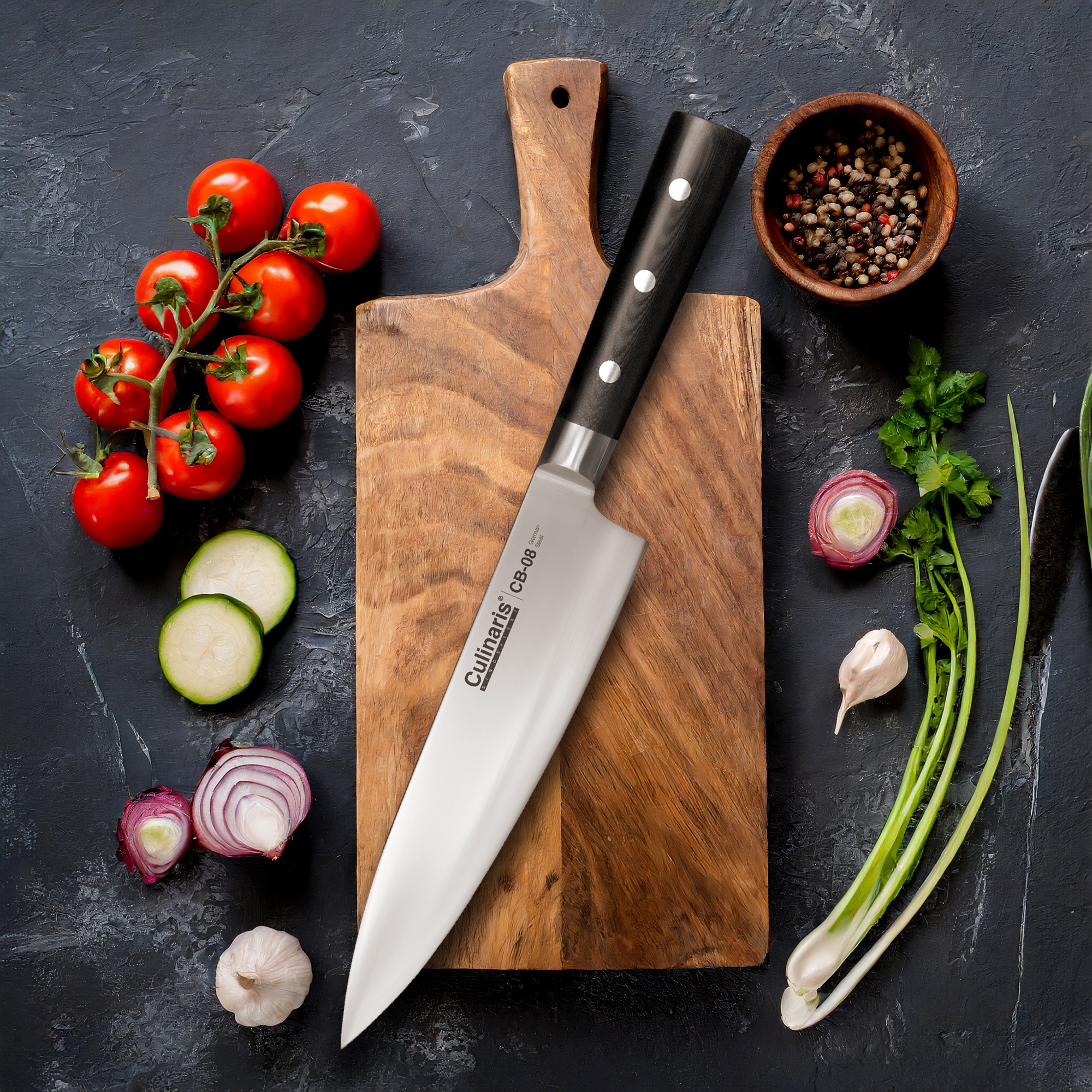 Culinaris - Knife Set - Chef's Knife CB-08 + Paring Knife CB-01 + Nakiri CB-06 + Bread Knife CB-09 + Magnetic Knife Bar CB-14