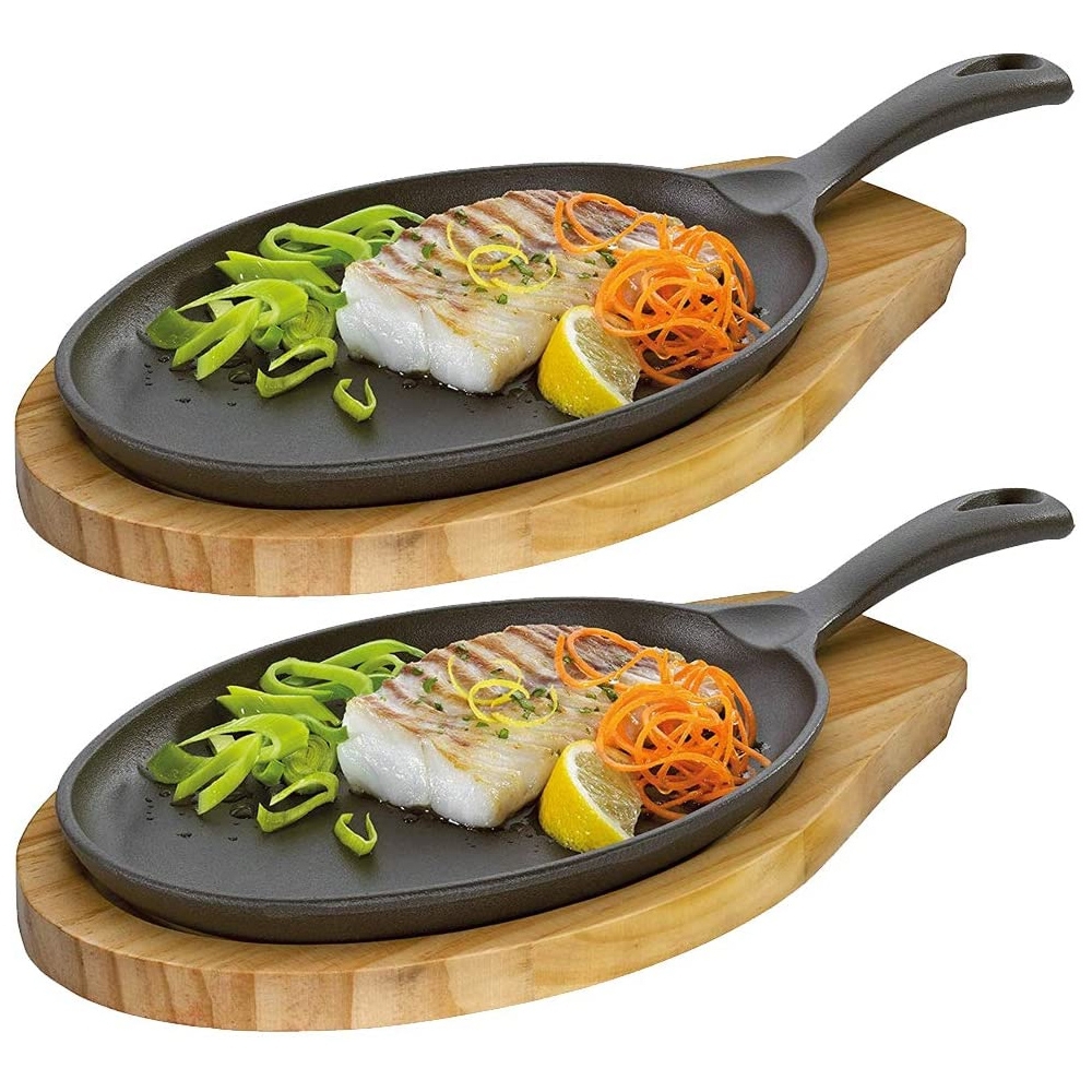 Küchenprofi - BBQ oval grill / serving pan with wooden board - 2er Set