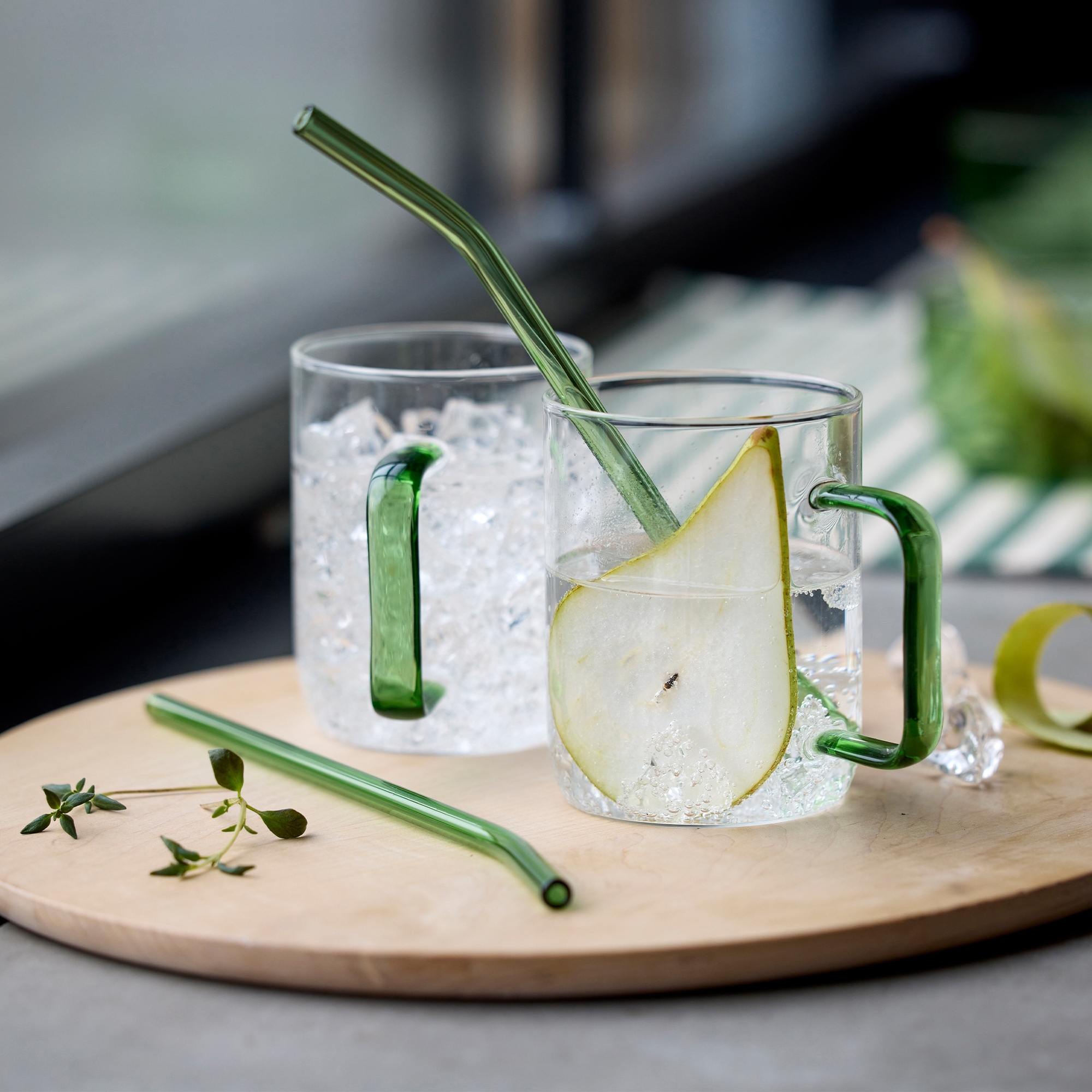 Lyngby glass straw with bend - 4 pcs. - Green