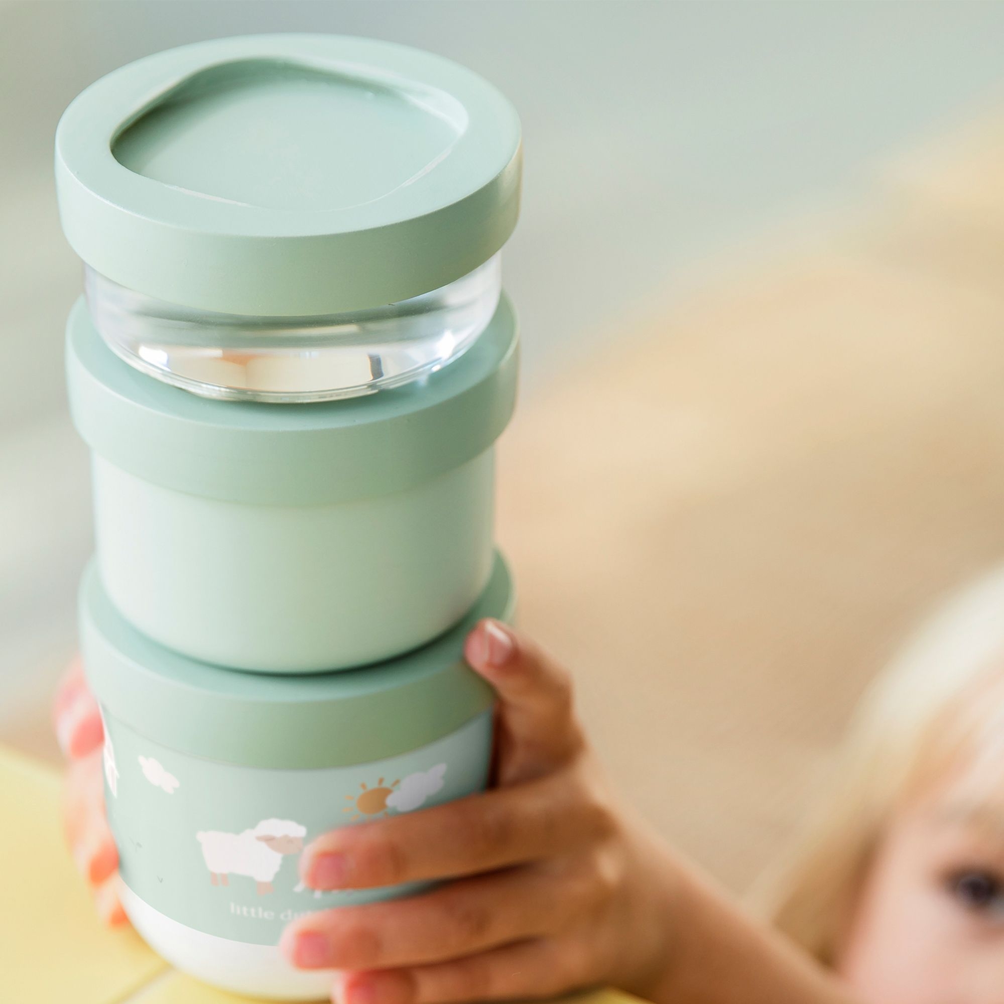 Mepal Mio stackable snack box 3-piece little farm green