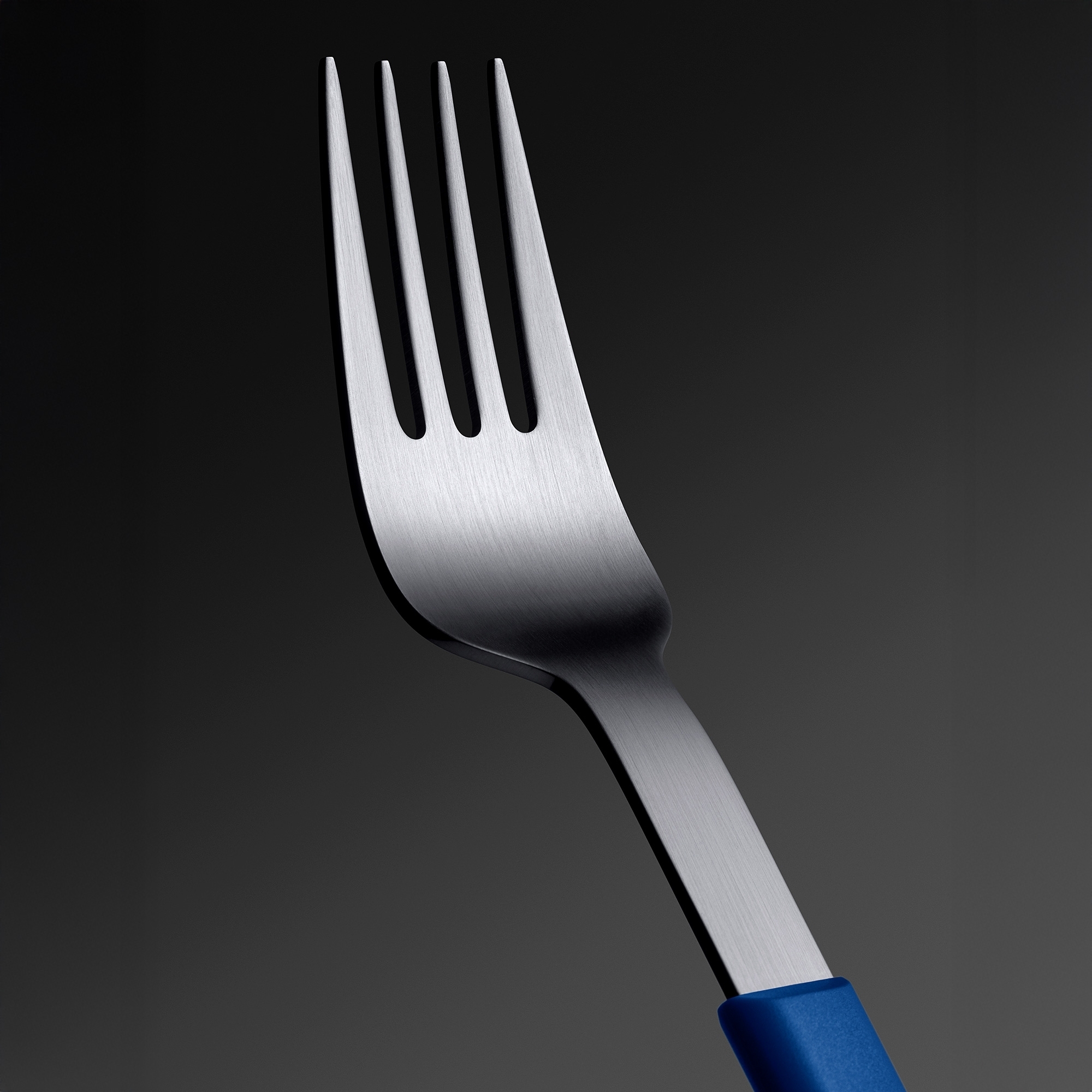 Moderne Edelstahl-Gabel mit blauem Griff