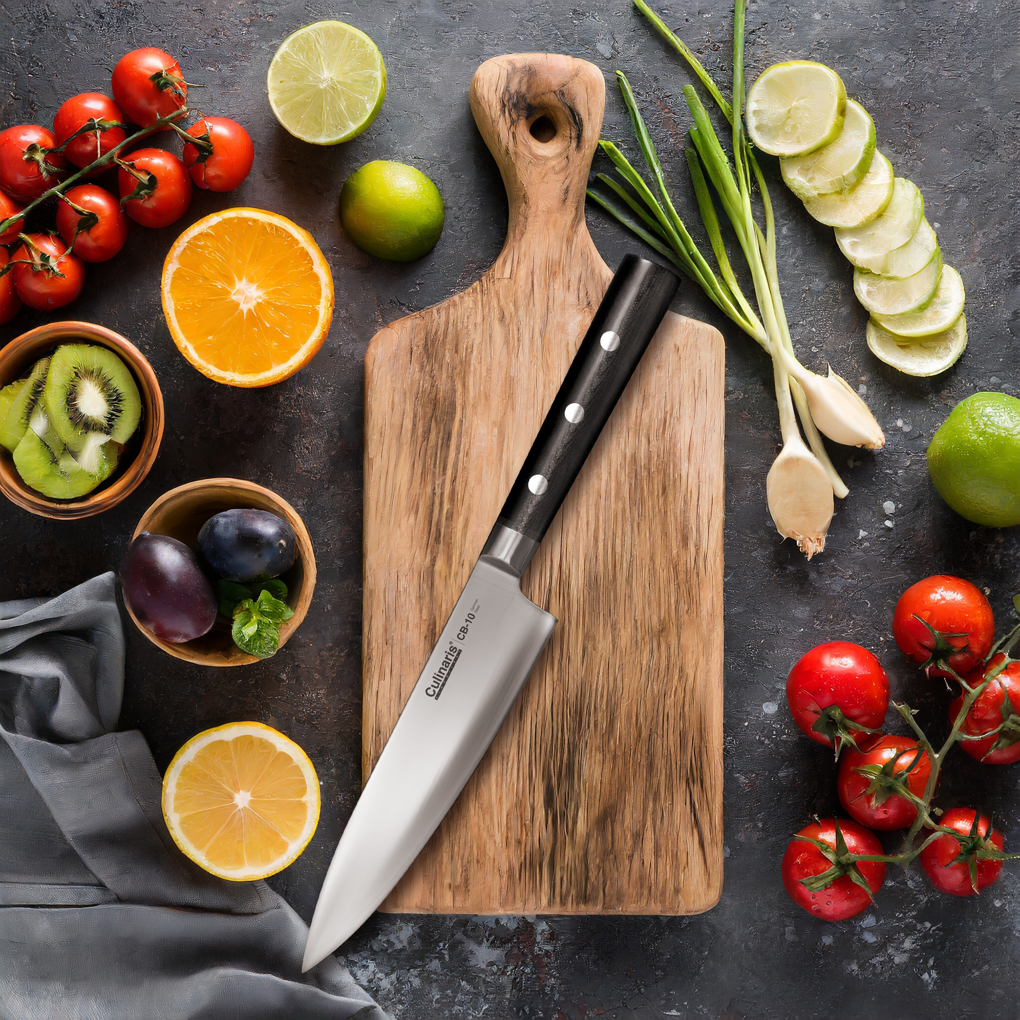 Gr. Chef's knife + paring knife + small knife Santoku - Black Series - 3 pcs. | Culinaris