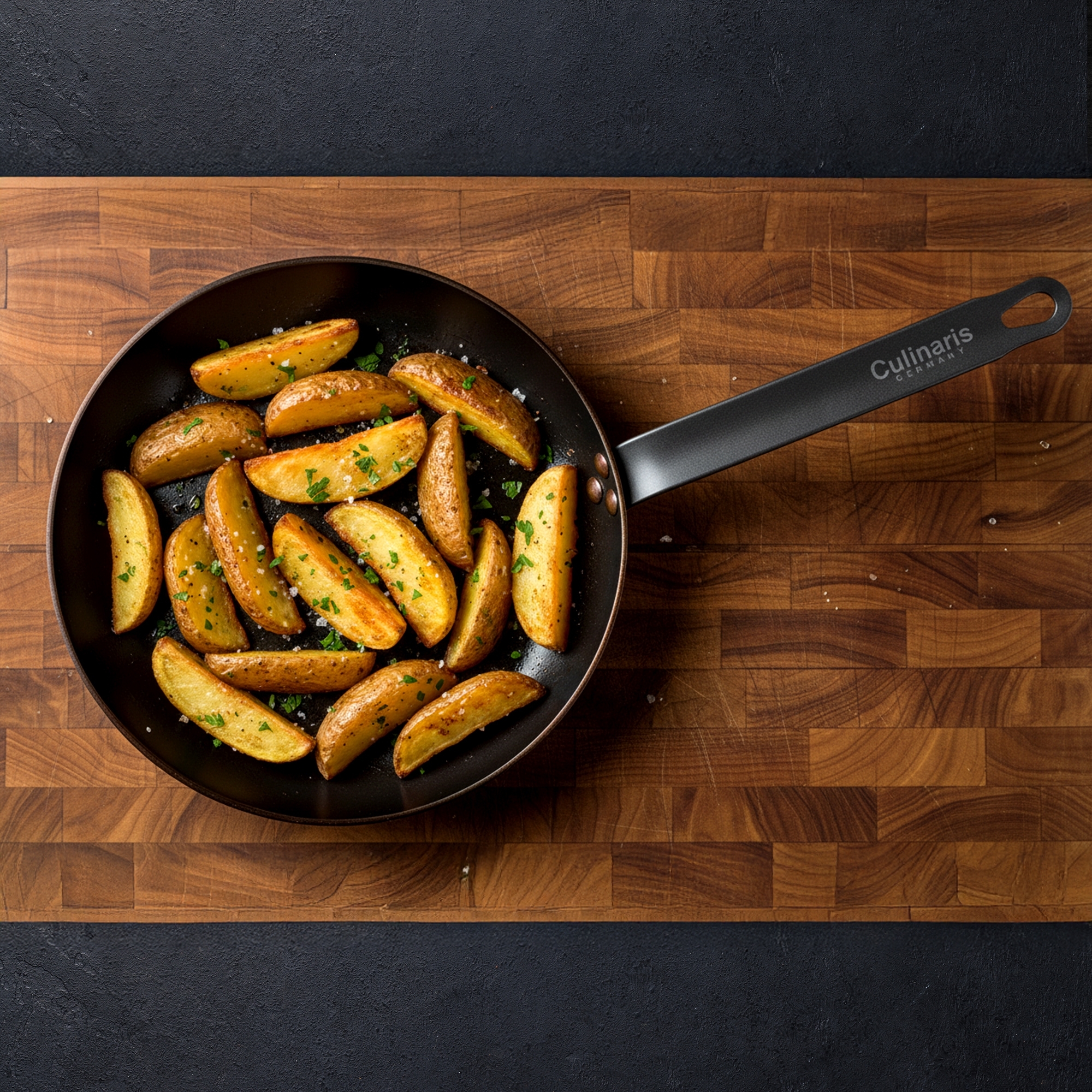 Fierro Classico 28 cm iron pan with roasted potatoes