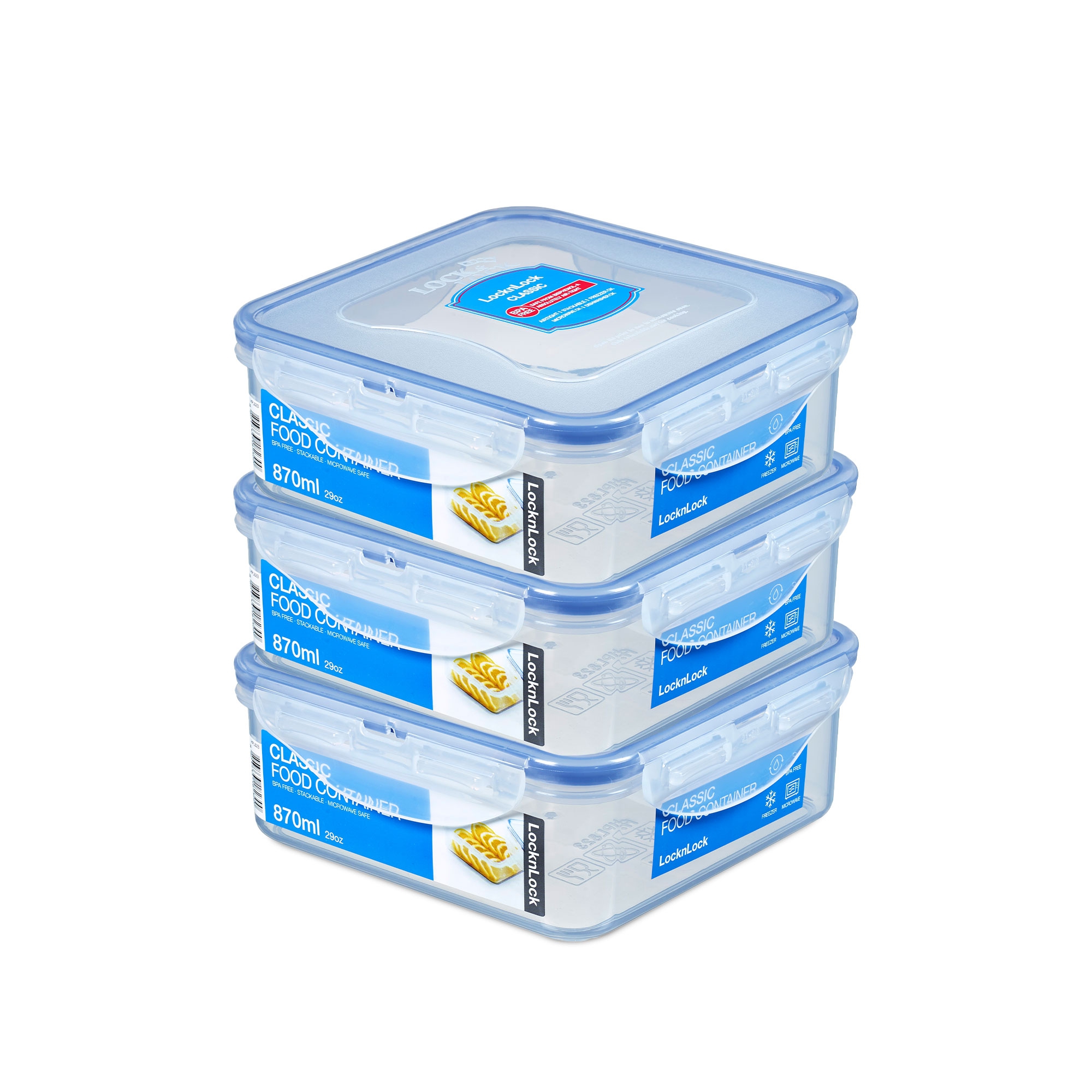 LocknLock - food storage containers PP CLASSIC square. 3x870ml