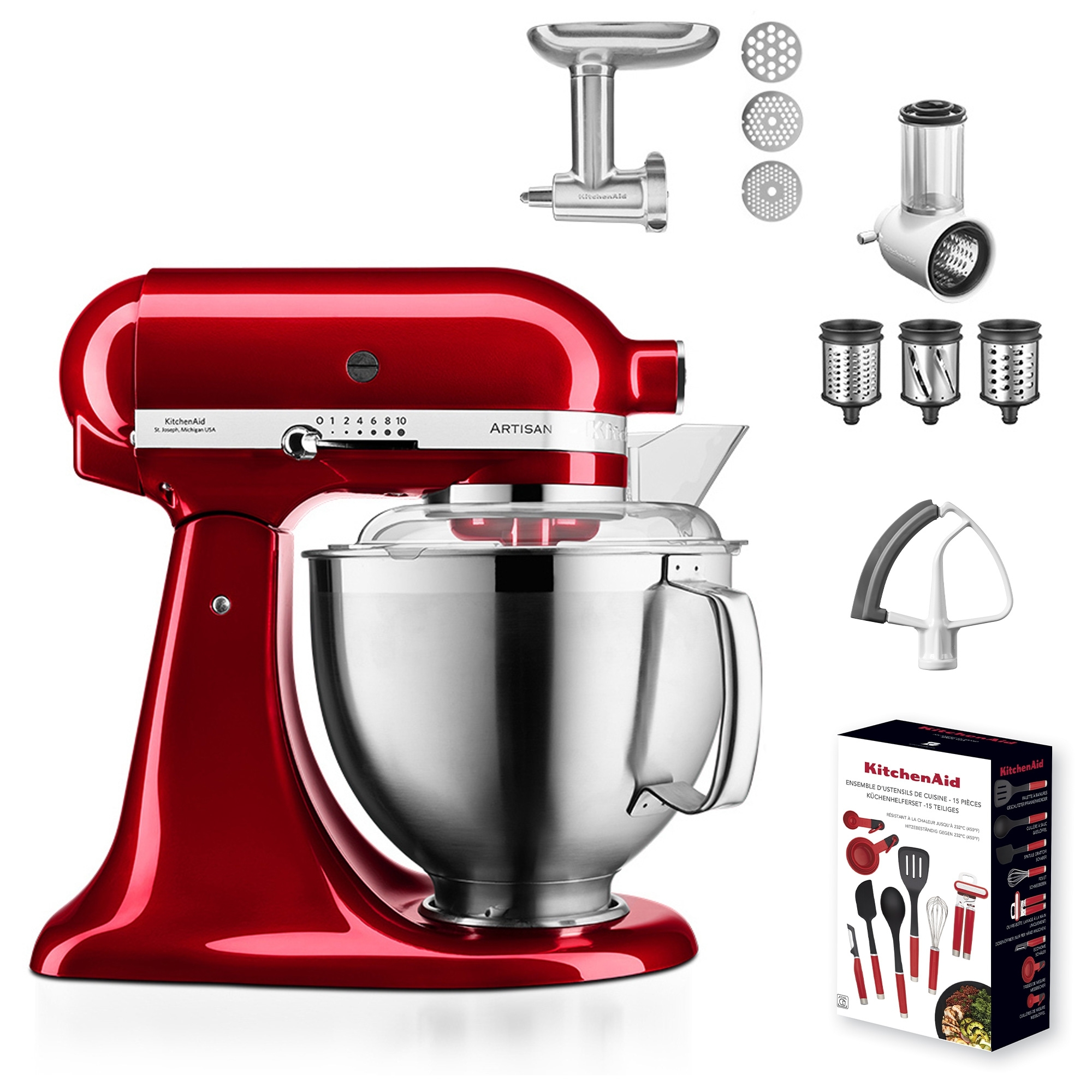 KitchenAid - Artisan Küchenmaschine 5KSM185PS -  Set - Liebesapfelrot