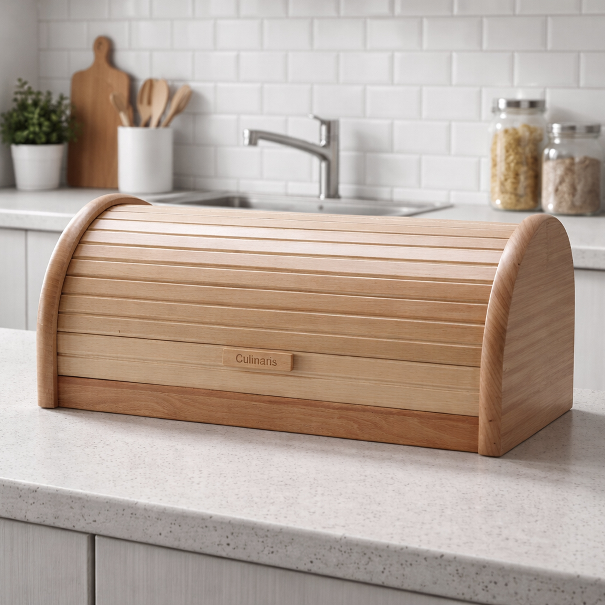 Beech wood bread bin with roll-top lid by Culinaris