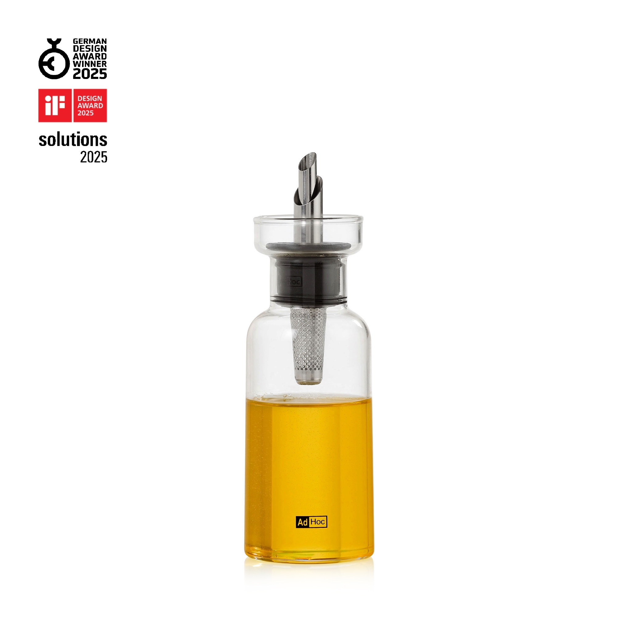 Glass AdHoc oil dispenser with filter and olives
