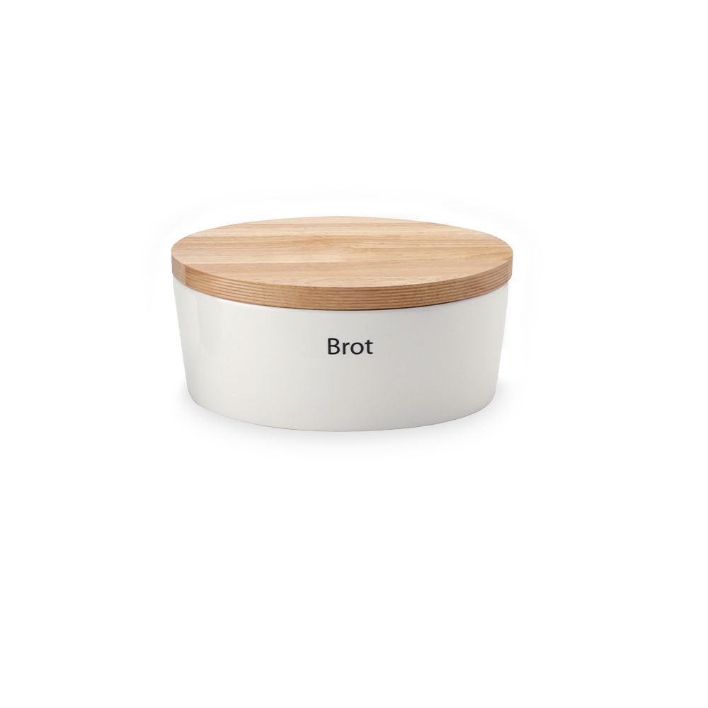 Continenta - White ceramic bread pot with wooden lid, oval