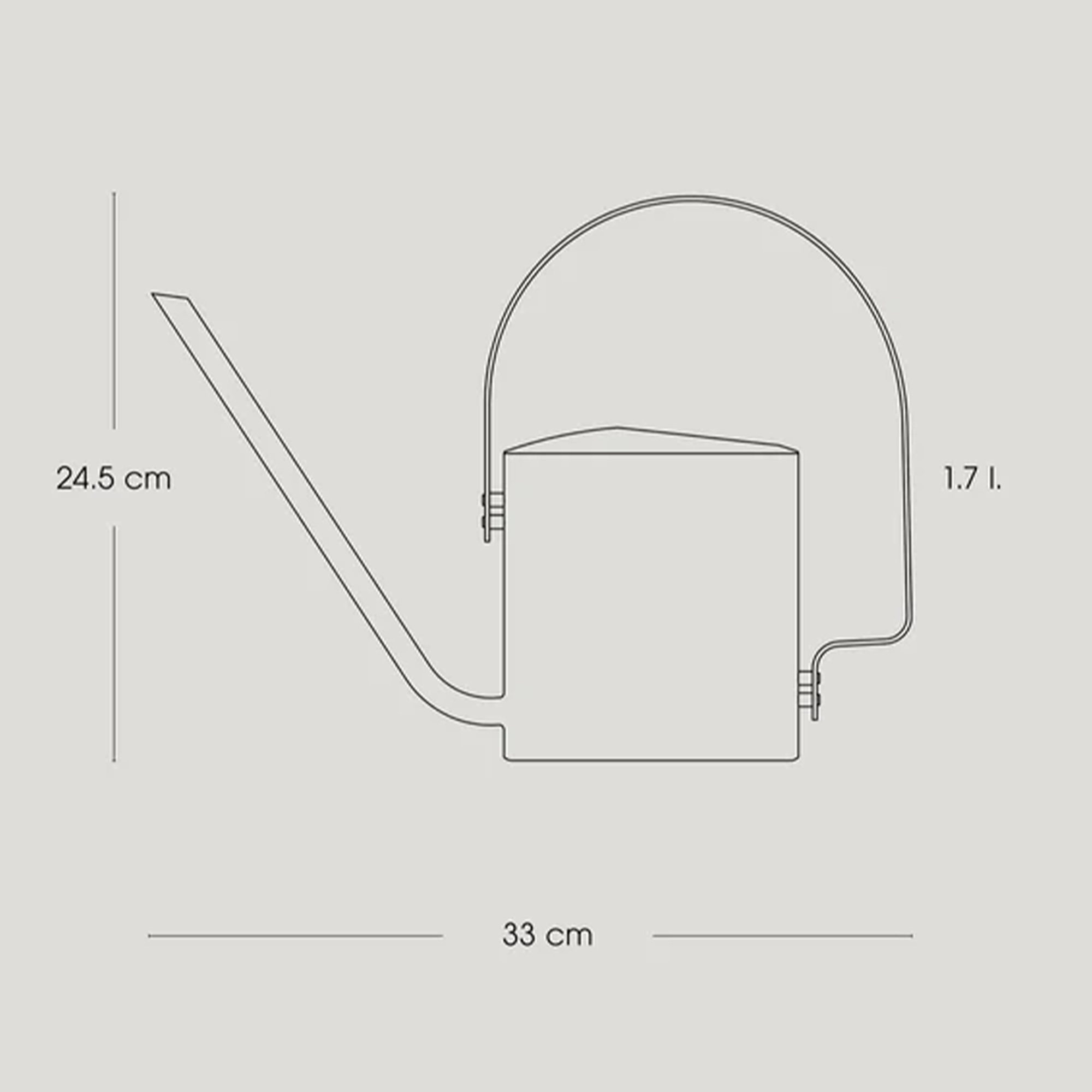 Technische Skizze einer 1,7-l-Gießkanne