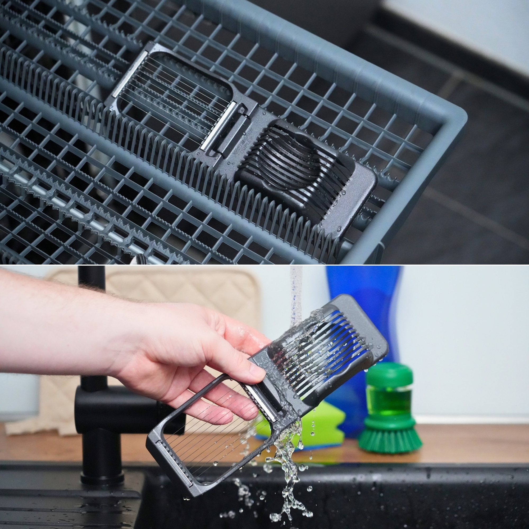 Westmark Duplex Black Edition egg slicer in use