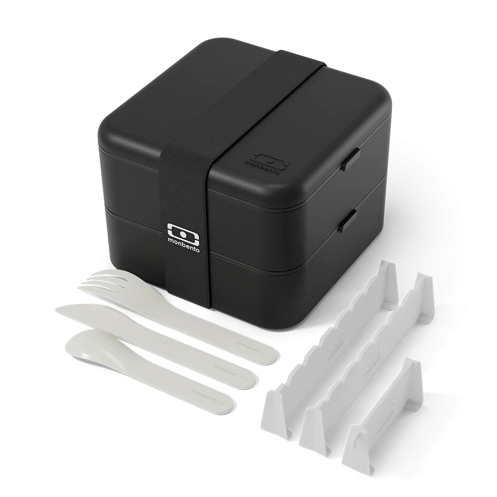 monbento - Flex lunchbox with compartments and cutlery, black