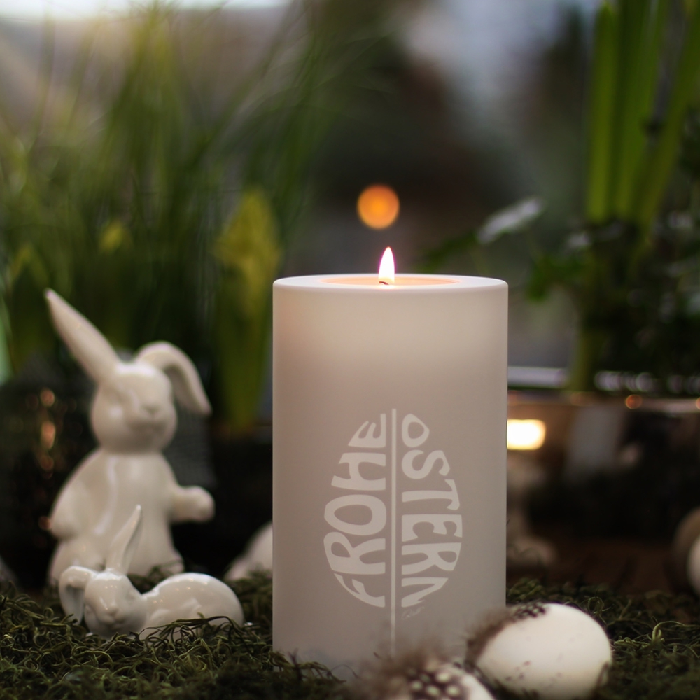 Qult Farluce Trend - Tealight Candle Holder - cloud grey "Happy Easter"