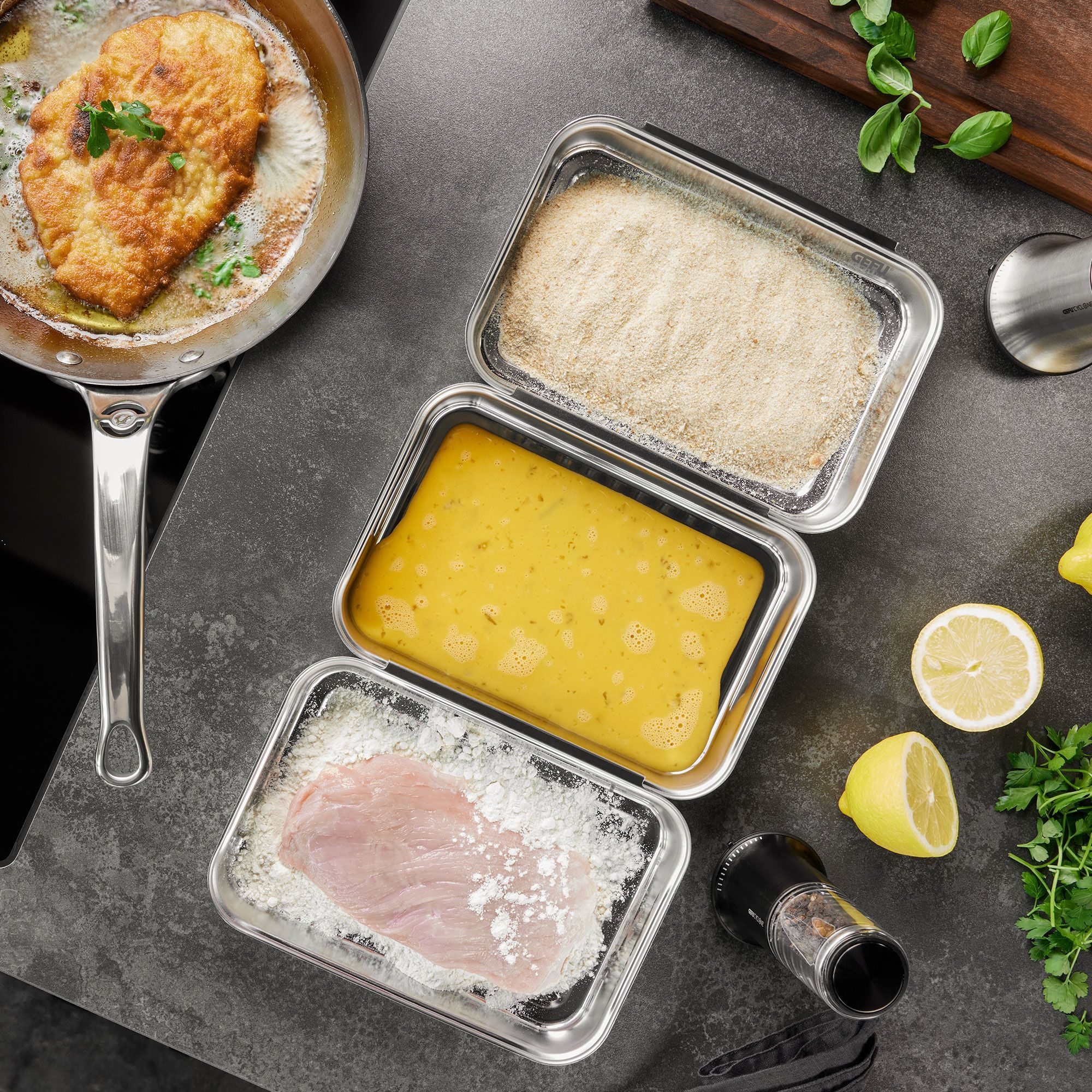 Gefu - Breadcrumb coating set PANDO, 3 pieces Gefu - Breadcrumb coating set PANDO, 3 pieces