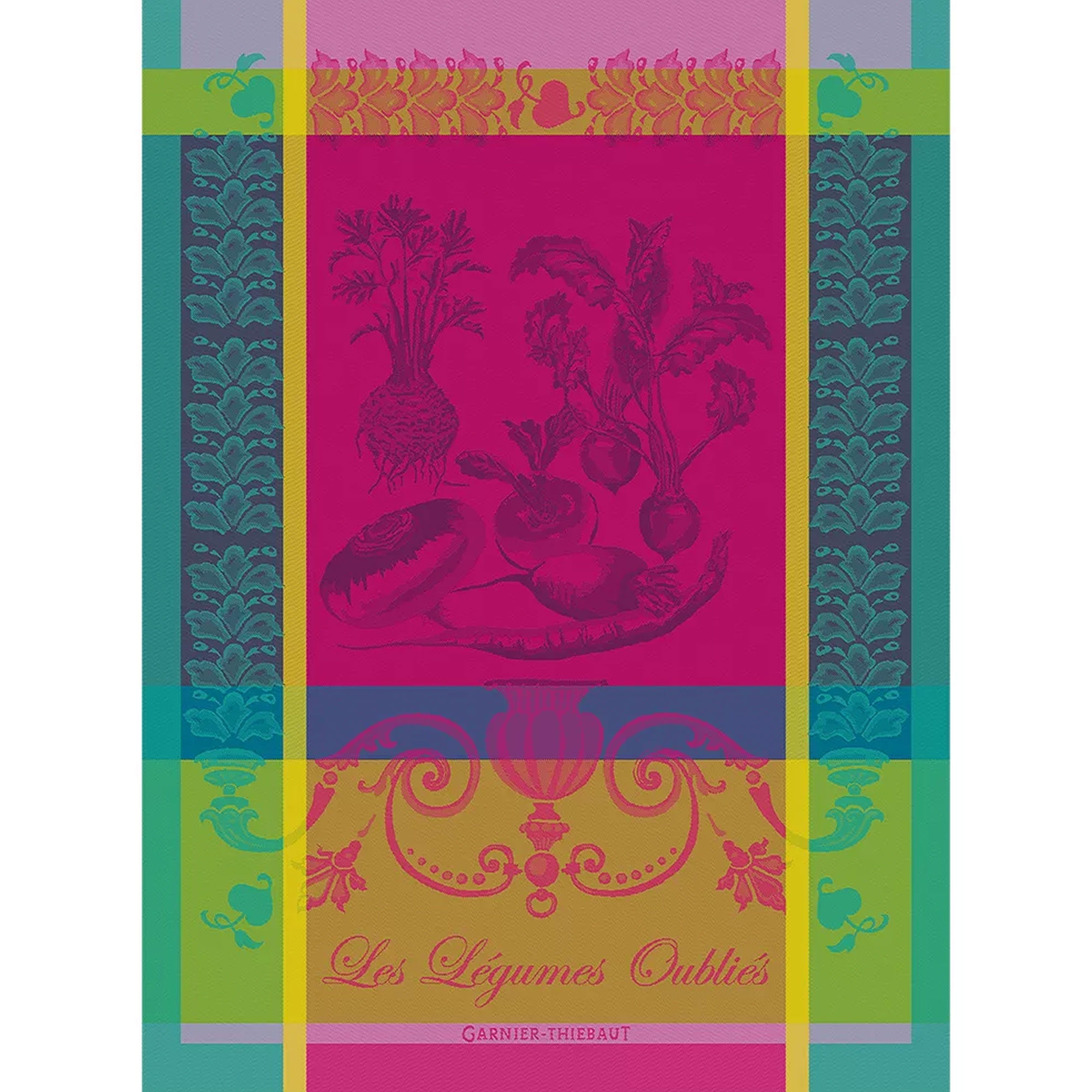 Colourful Les Légumes Oubliés tea towel with vegetables