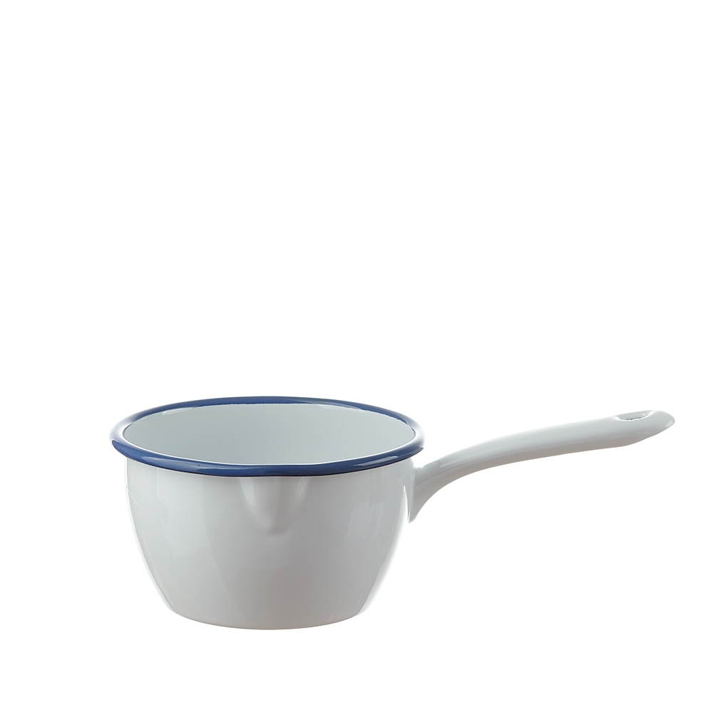Münder Email - Stielkasserolle Ø 16 cm - Weiß mit blauem Rand Münder Email - Stielkasserolle Ø 16 cm - Weiß mit blauem Rand