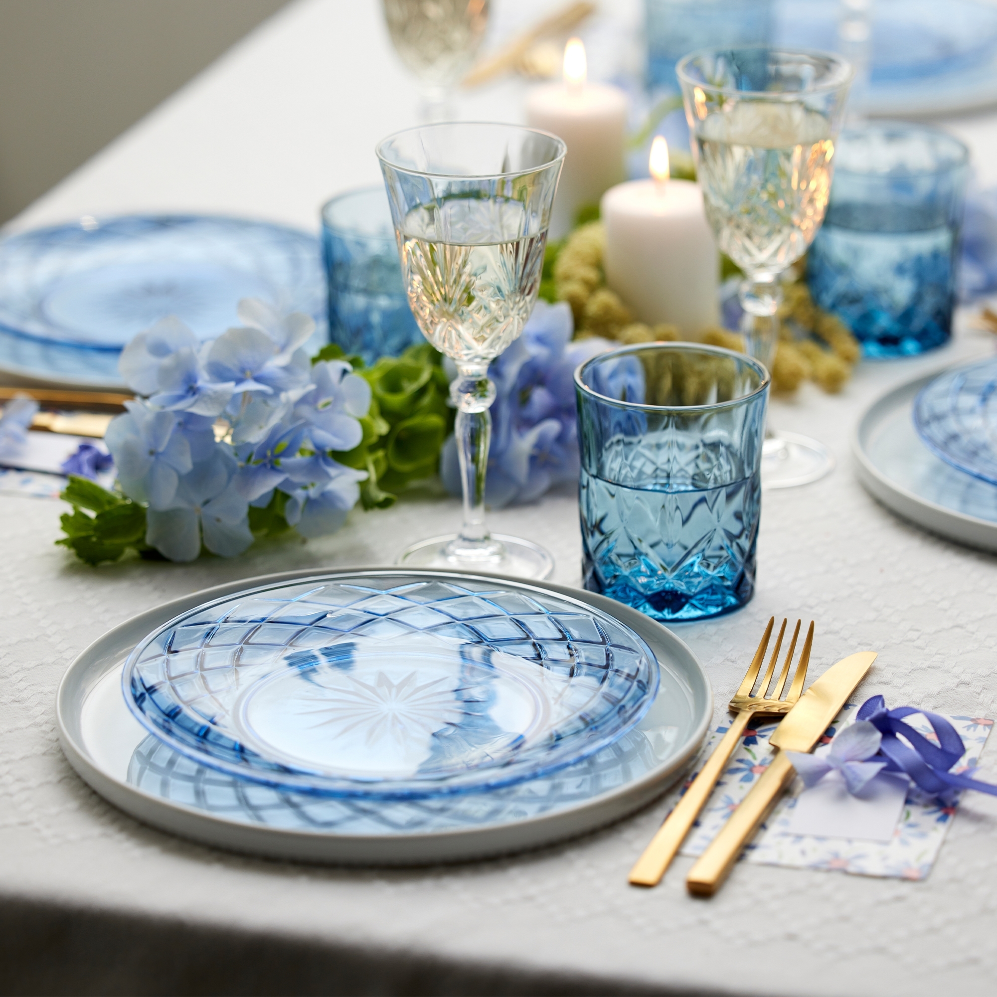Lyngby Glas -Sorrento - Teller 21 cm - Blau