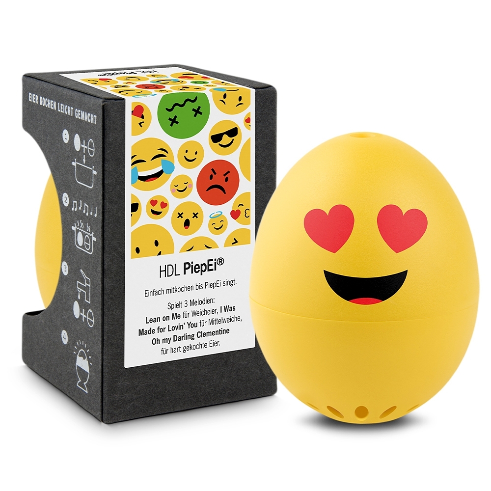 Gelbe PiepEi Eieruhr mit Emoji Herzaugen