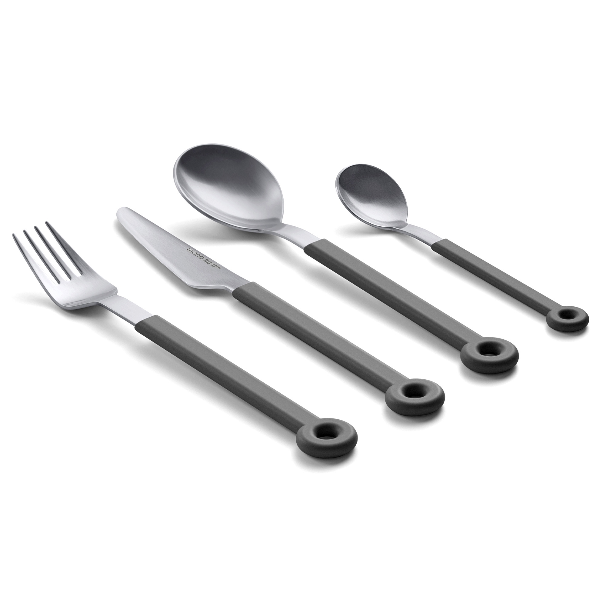 Vierteilige Besteckgarnitur mit grauen Griffen