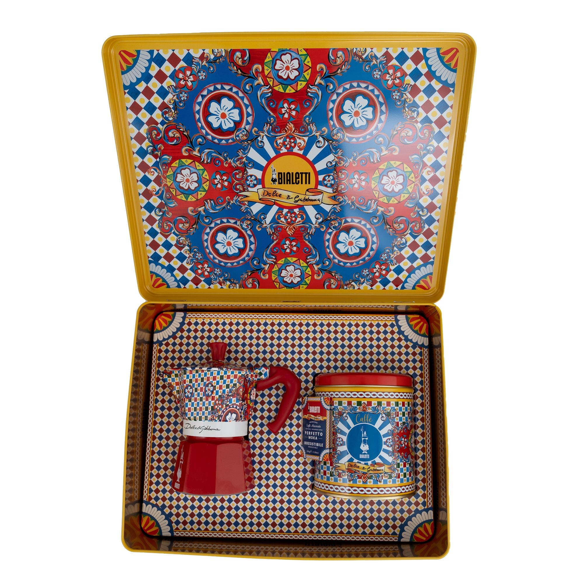 Bialetti - Dolce&Gabbana Moka Express 3 Tassen in Geschenkdose mit gemahlenem Kaffee und Kaffeedose