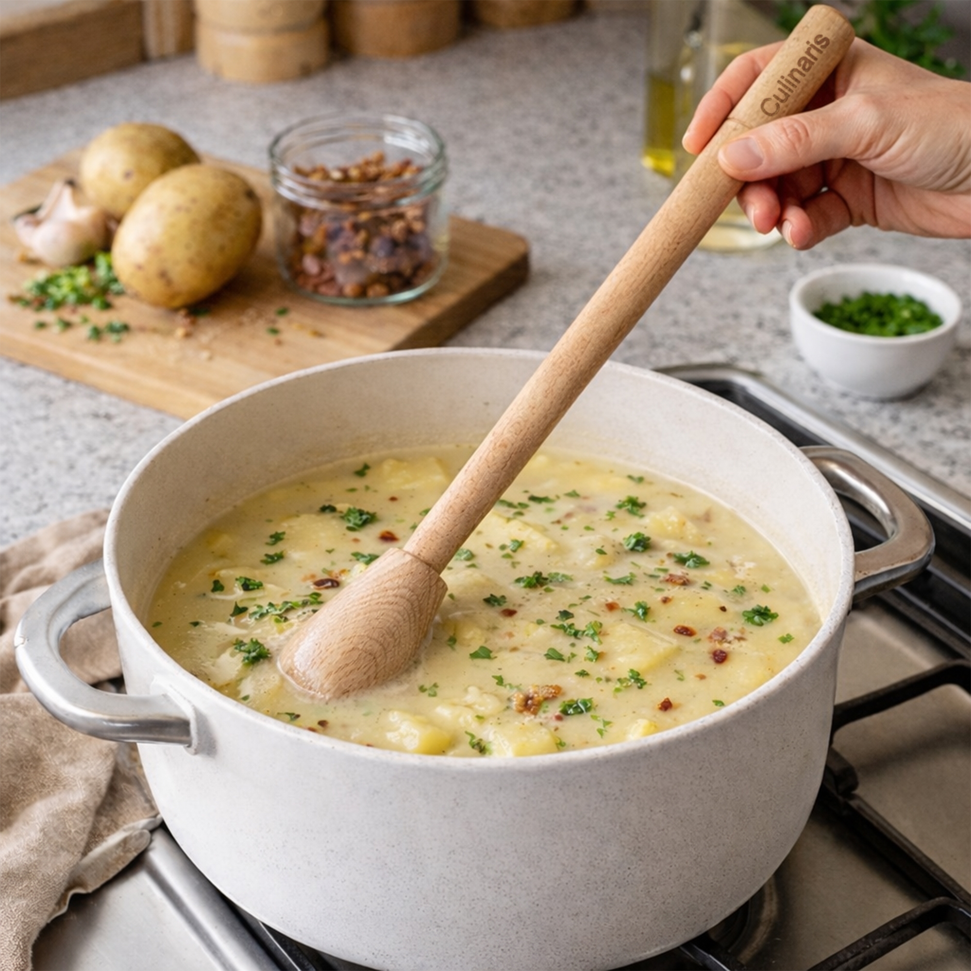 Rührkeule aus Buchenholz von Culinaris im Kochtopf