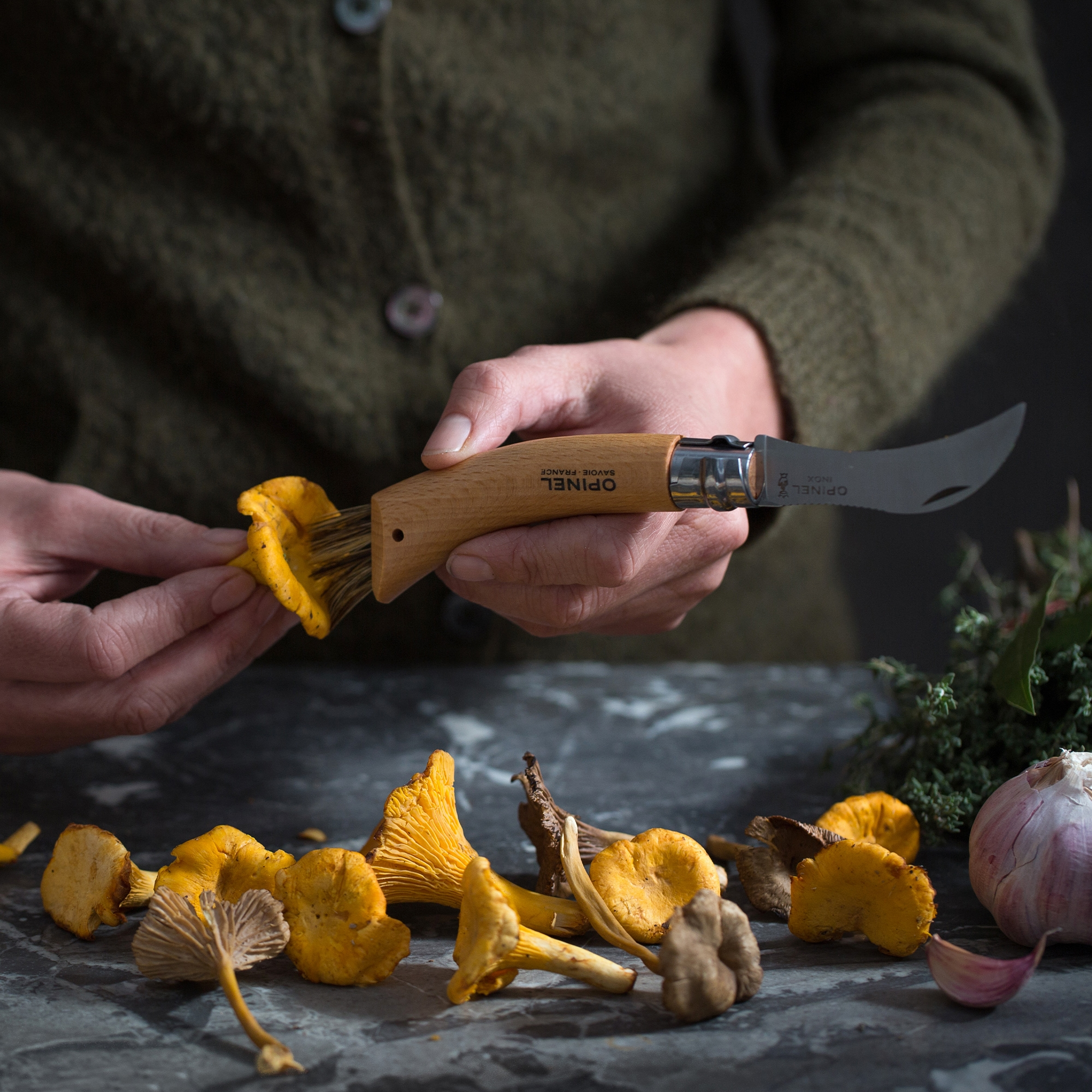 Opinel - Mushroom knife with brush No 08 - 20 cm - Beech Wood