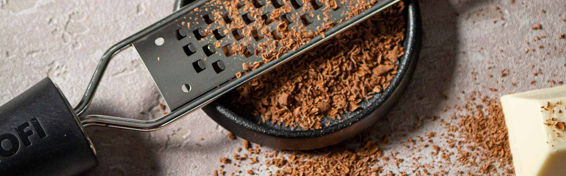 Kitchen grater with finely grated chocolate