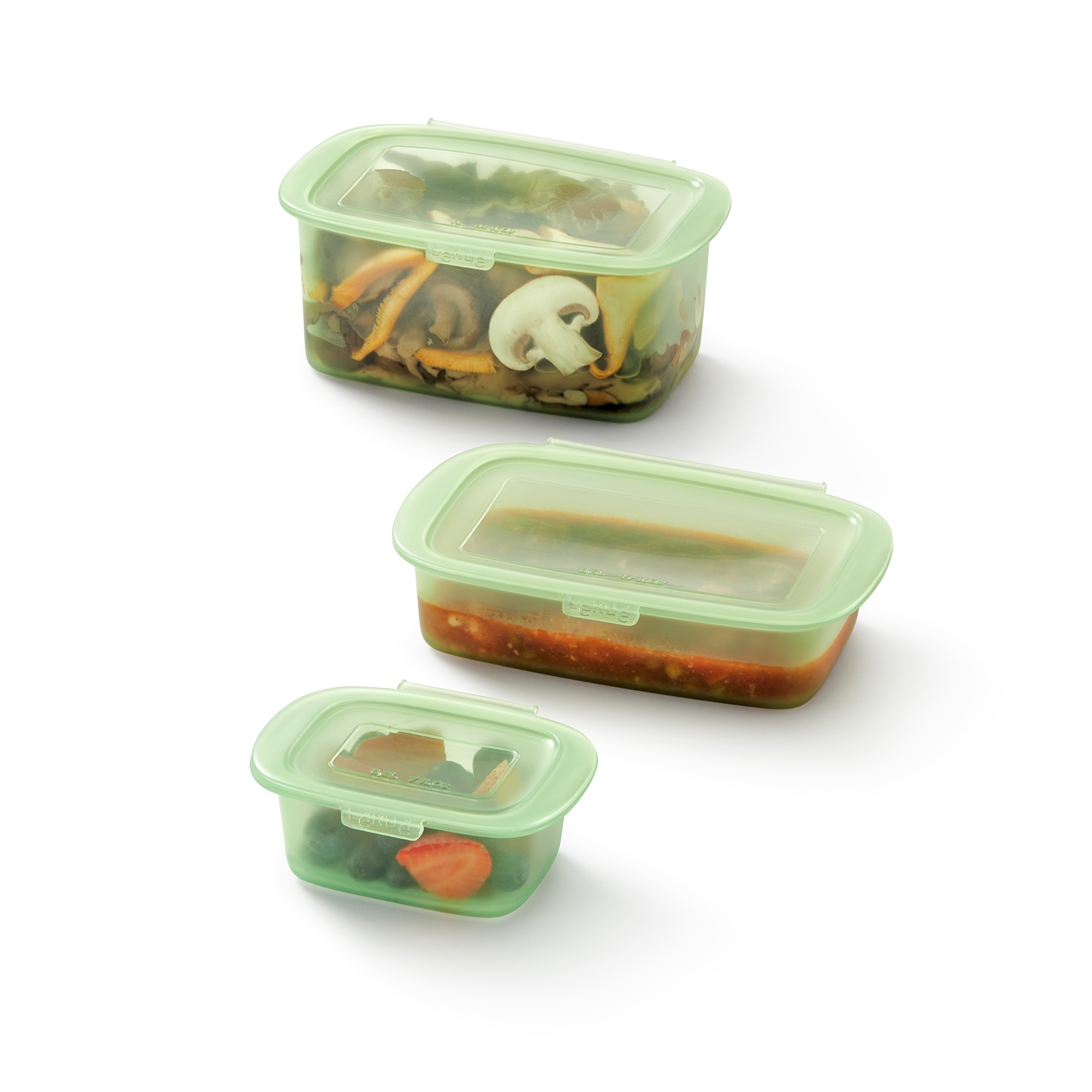 Lékué - Silicone storage containers, set of 3, green