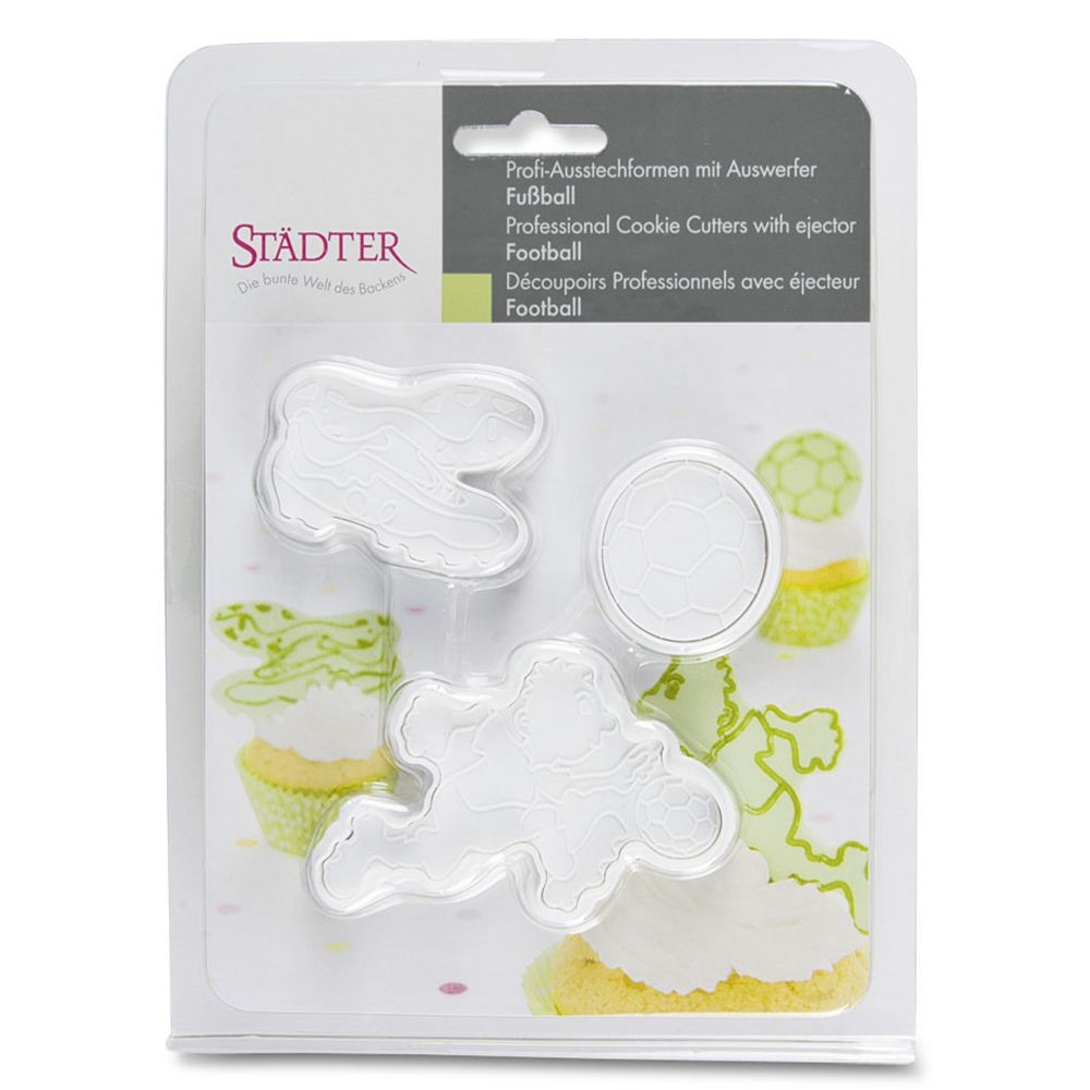 Städter - Ausstecher mit Auswerfer Fußball - 35 / 55 / 80 mm - Set, 3-teilig Städter - Ausstecher mit Auswerfer Fußball - 35 / 55 / 80 mm - Set, 3-teilig